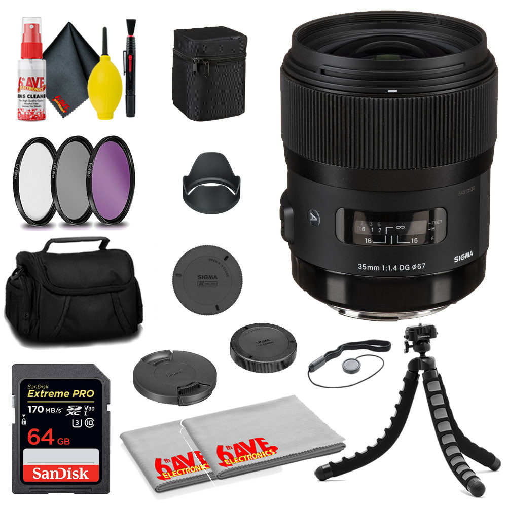 Sigma 35mm f/1.4 DG HSM Art Lens for Canon EF + 64GB Card + MORE Sigma