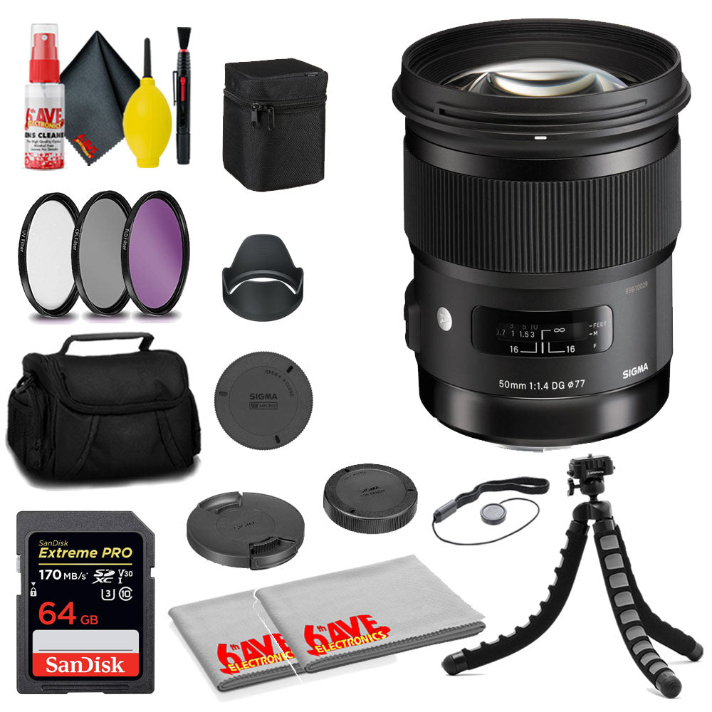 Sigma 50mm f/1.4 DG HSM Art Lens for Nikon F + 64GB Card + MORE Sigma