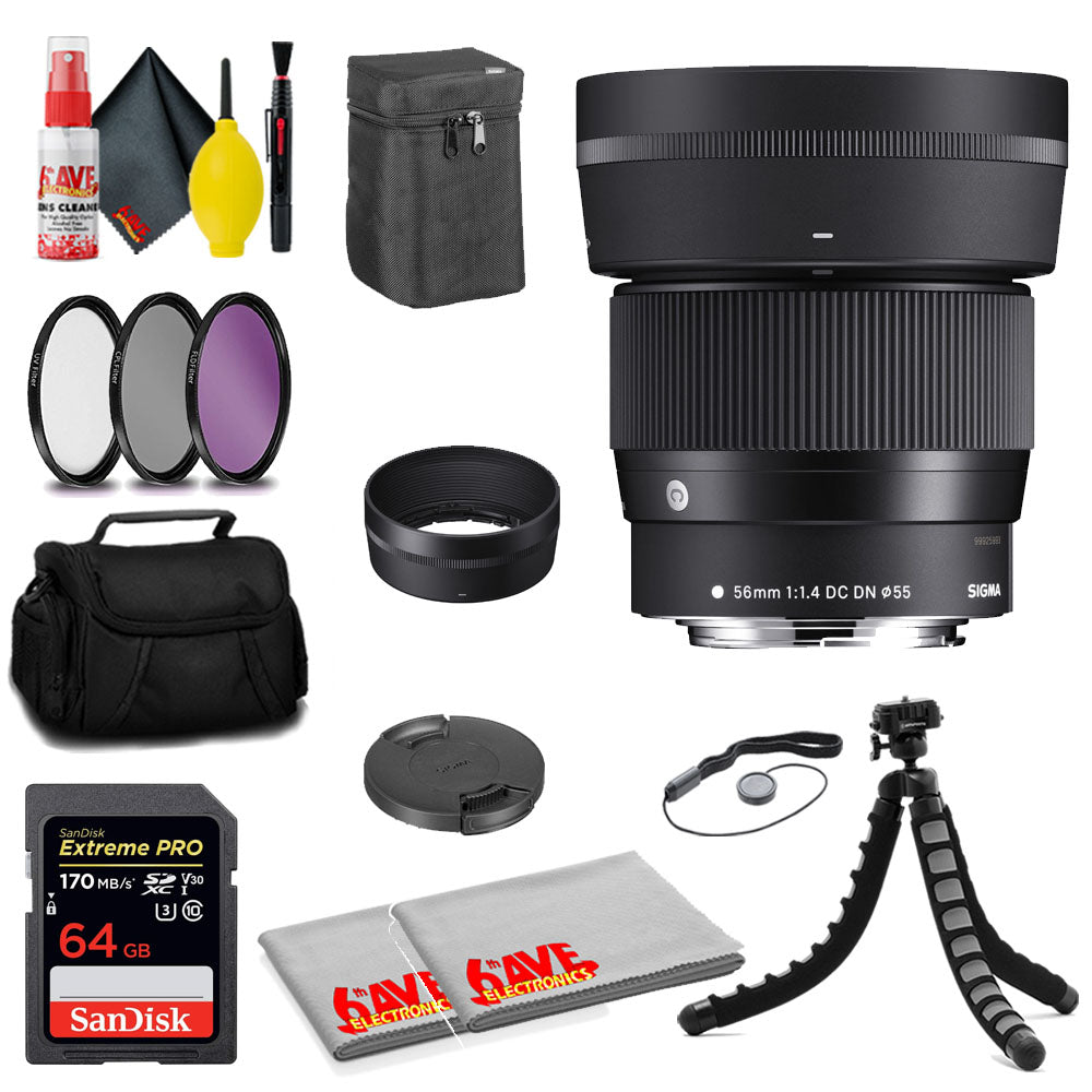 Sigma 56mm f/1.4 DC DN Contemporary Lens for Canon EF-M + 64GB Card + MORE Sigma