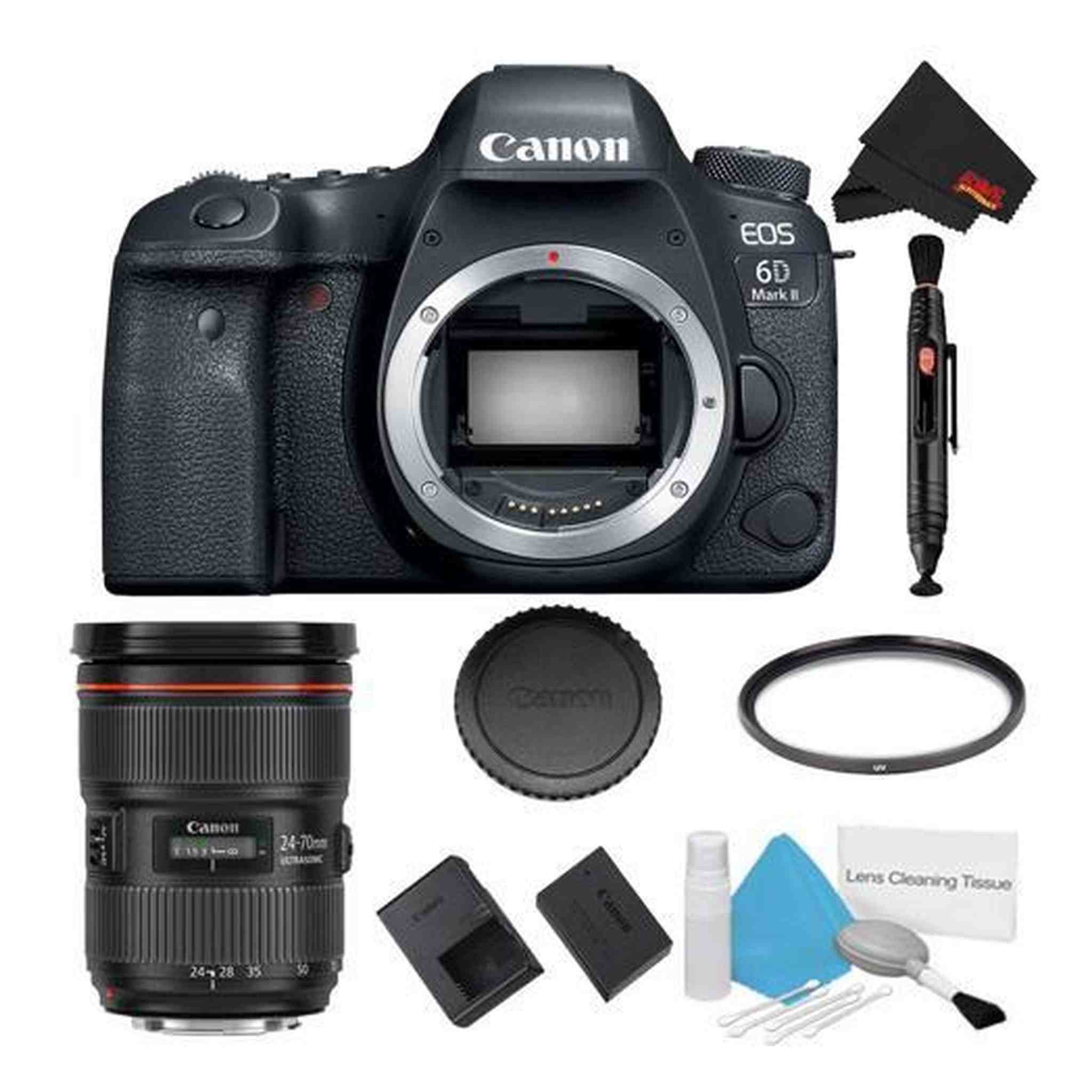 Canon EOS 6D Mark II DSLR Camera Body Only Basic Filter Bundle + Bonus Canon EF 24-70mm f/2.8L II USM Lens - Internati Canon