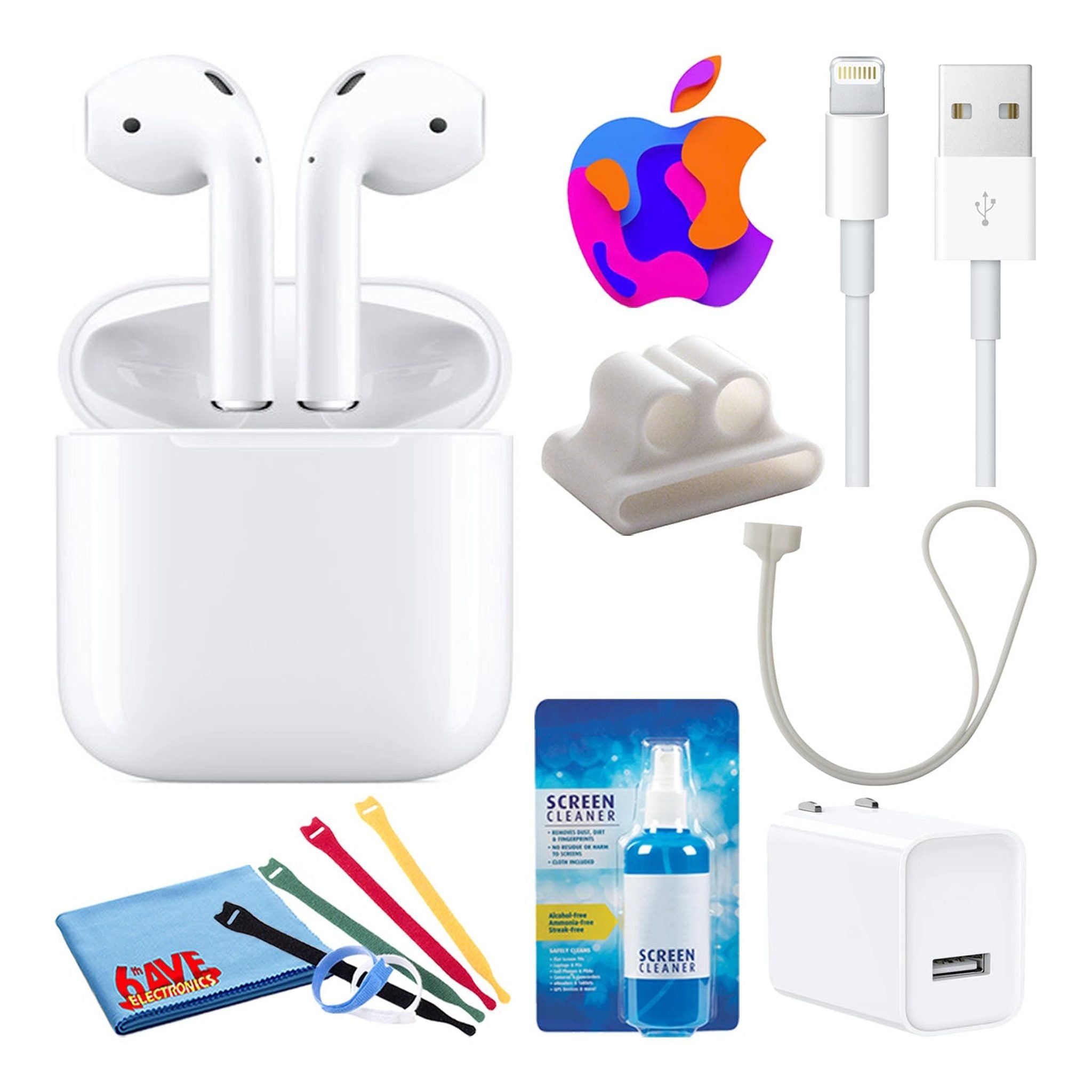 Apple AirPods with Wireless Charging (2nd Gen) with Cable Ties + USB Charger Bundle