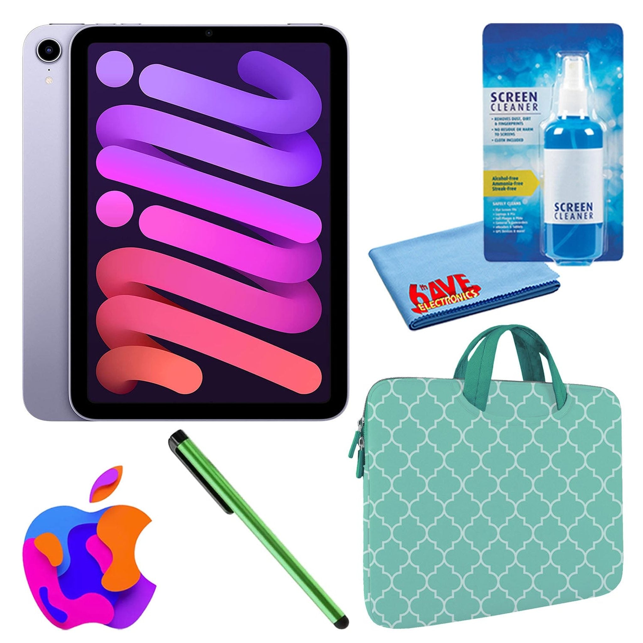 Apple iPad Mini 6 (64GB, Wi-Fi, Purple) Bundle with Mint Moroccan Sleeve