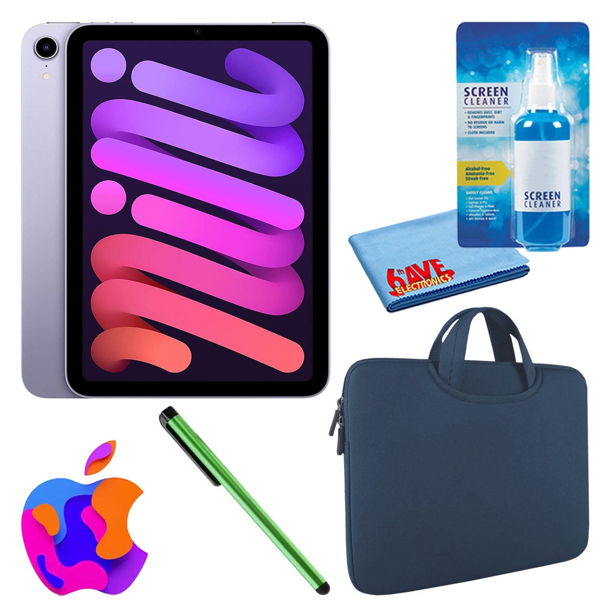 Apple iPad Mini 6 (64GB, Wi-Fi, Purple) Bundle with Zipper Sleeve