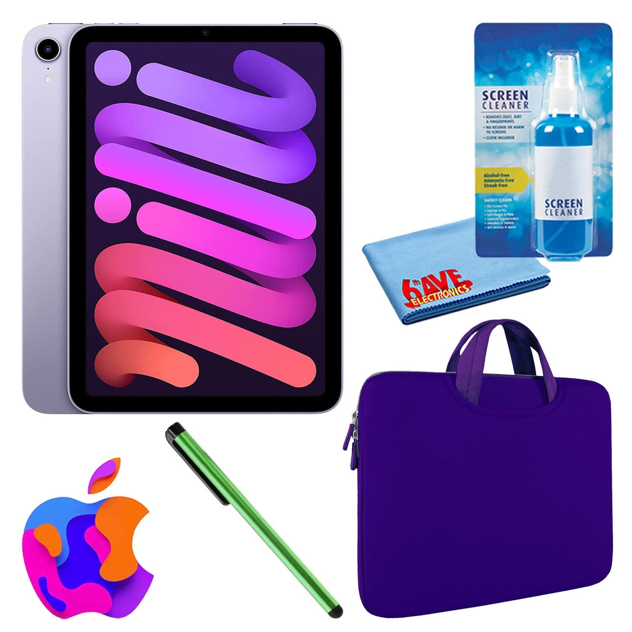 Apple iPad Mini 6 (64GB, Wi-Fi, Purple) Bundle with Zipper Sleeve