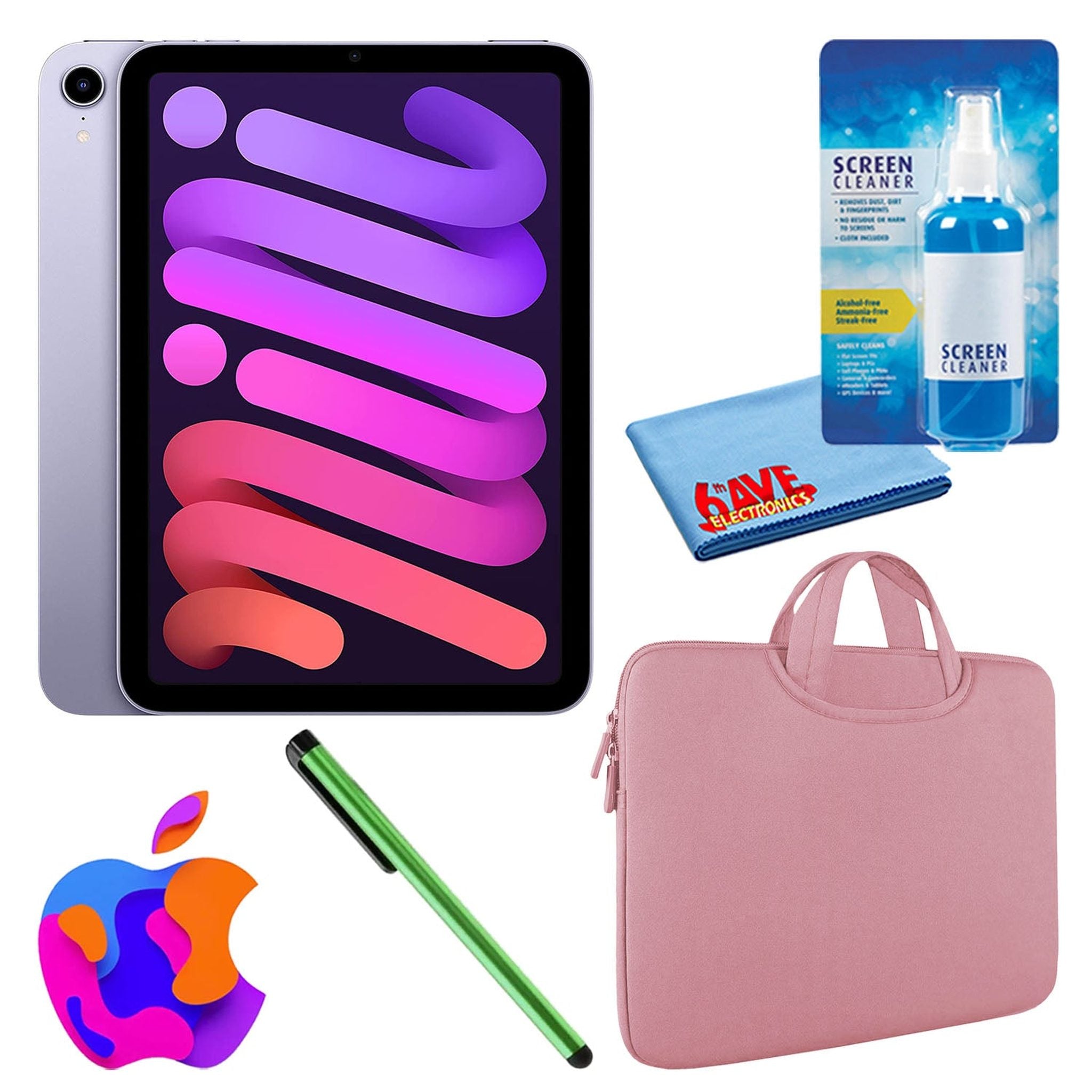 Apple iPad Mini 6 (64GB, Wi-Fi, Purple) Bundle with Zipper Sleeve