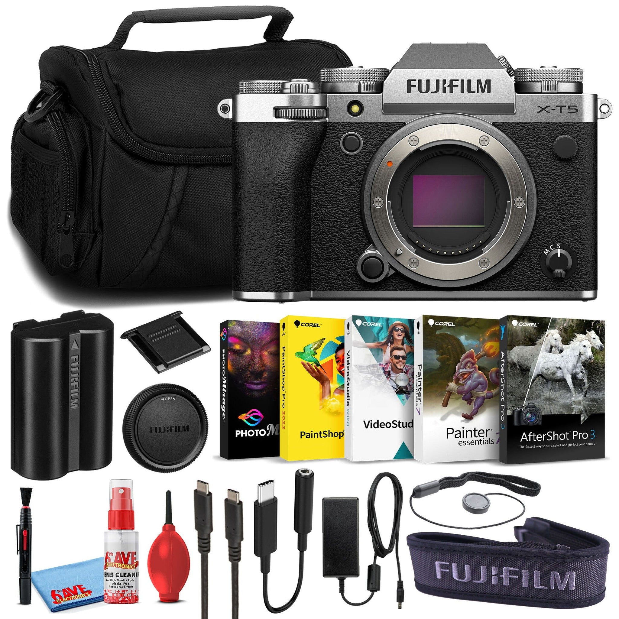 Fujifilm X-T5 Mirrorless Camera Body Only Silver Corel Software Bundle Fujifilm