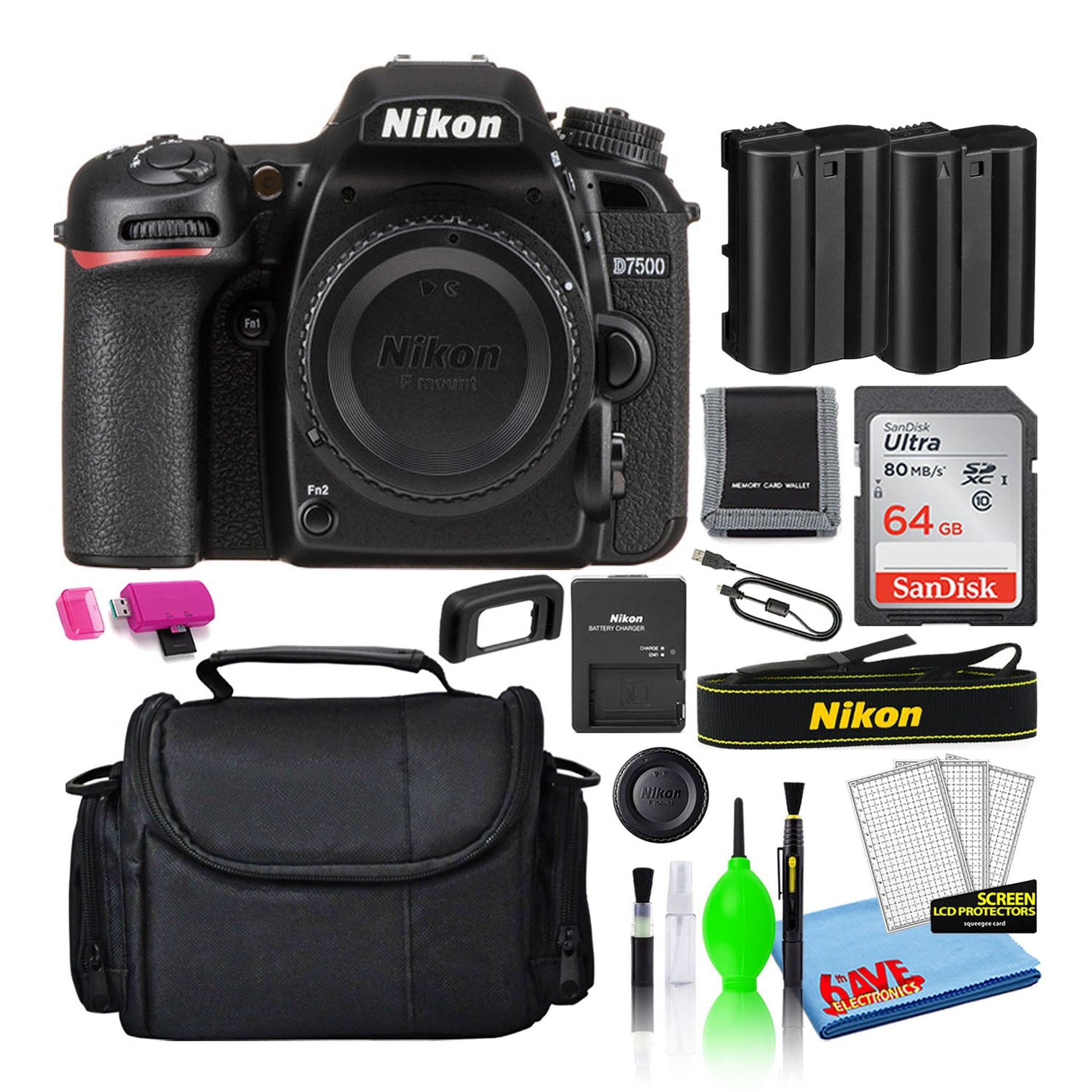 Nikon D7500 Digital Camera Body Only 1581 + 64GB SD Card + Camera Bag Intl Nikon