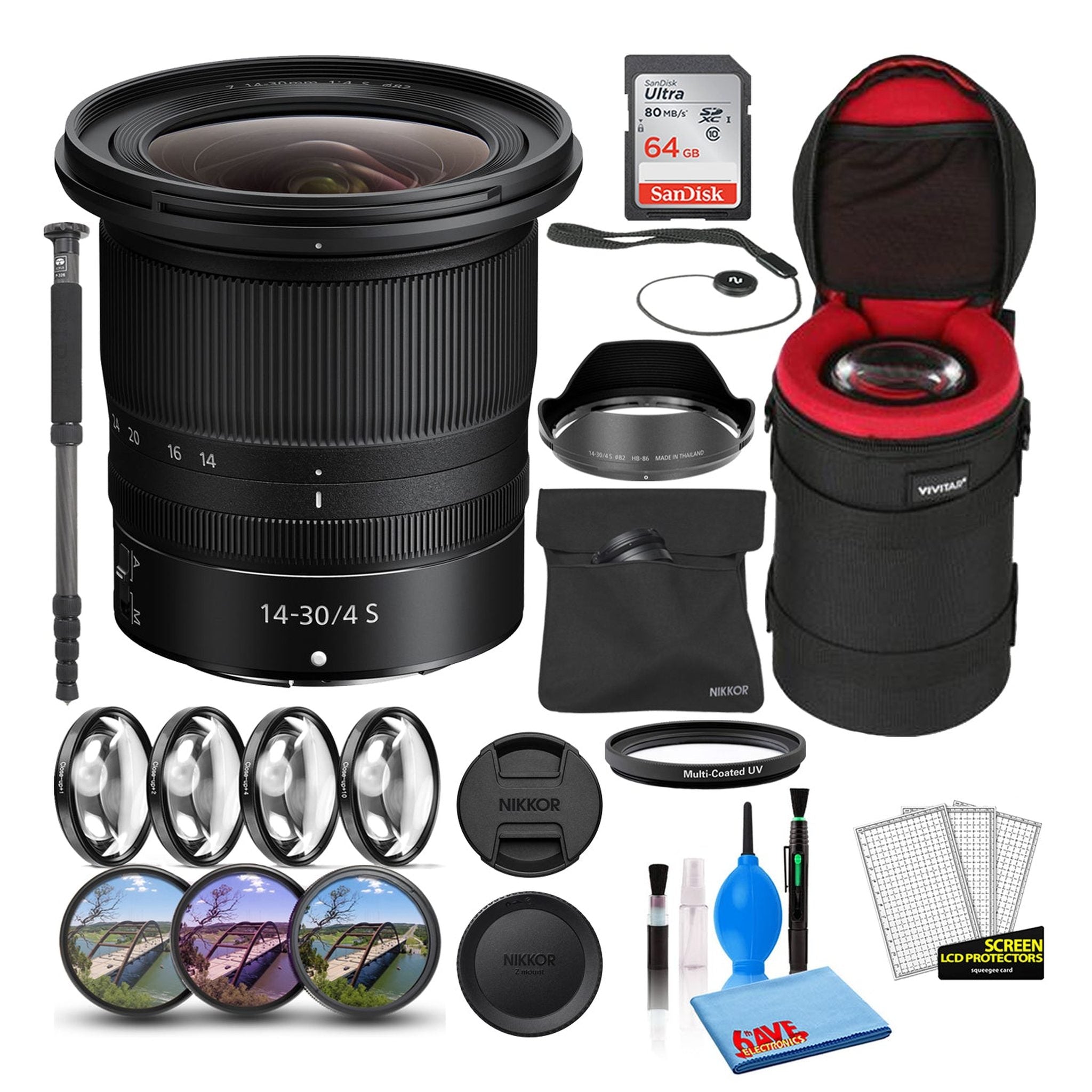 Nikon NIKKOR Z 14-30mm f/4 S Zoom Lens 20070 Intl Model Bundle + 64GB SD Card Nikon