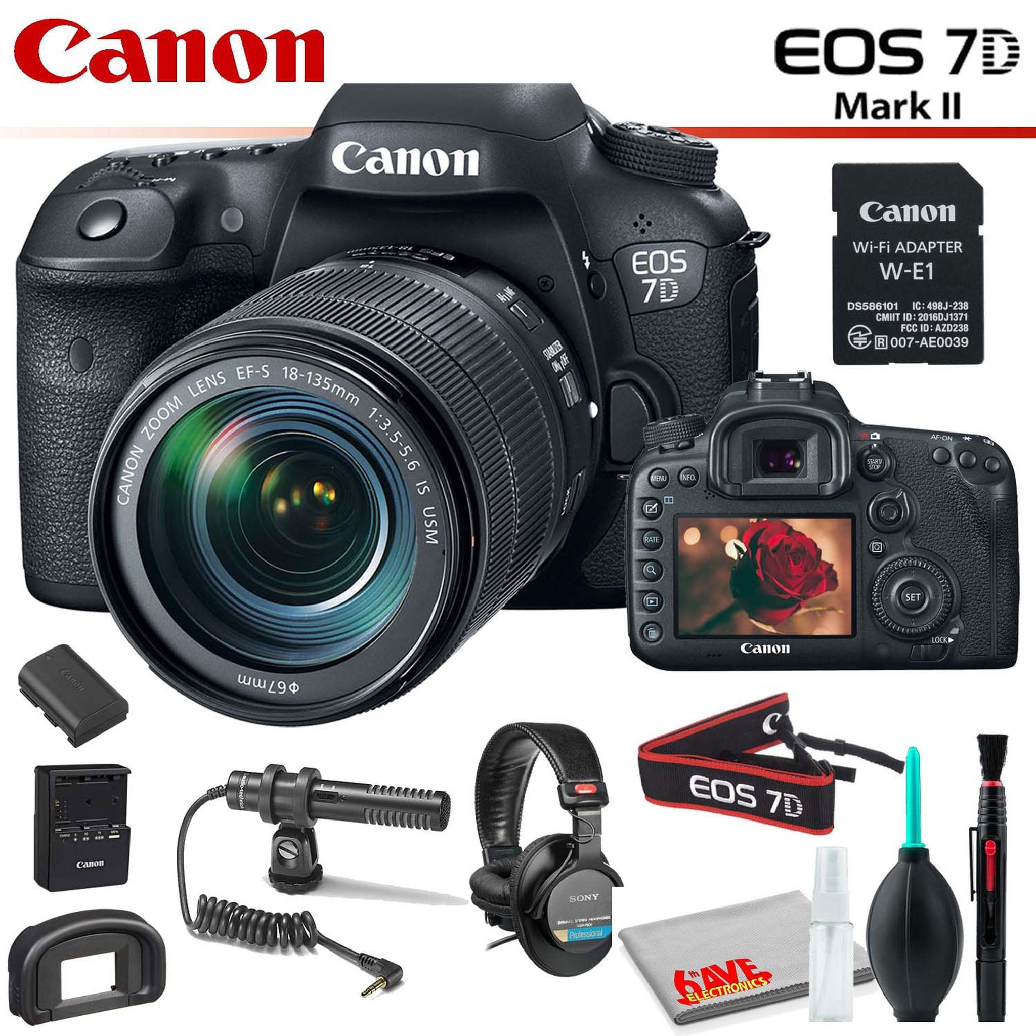 Canon EOS 7D Mark II DSLR Camera Intl Model with 18-135mm Lens & W-E1 Wi-Fi Adapter With Studio Headphones Canon