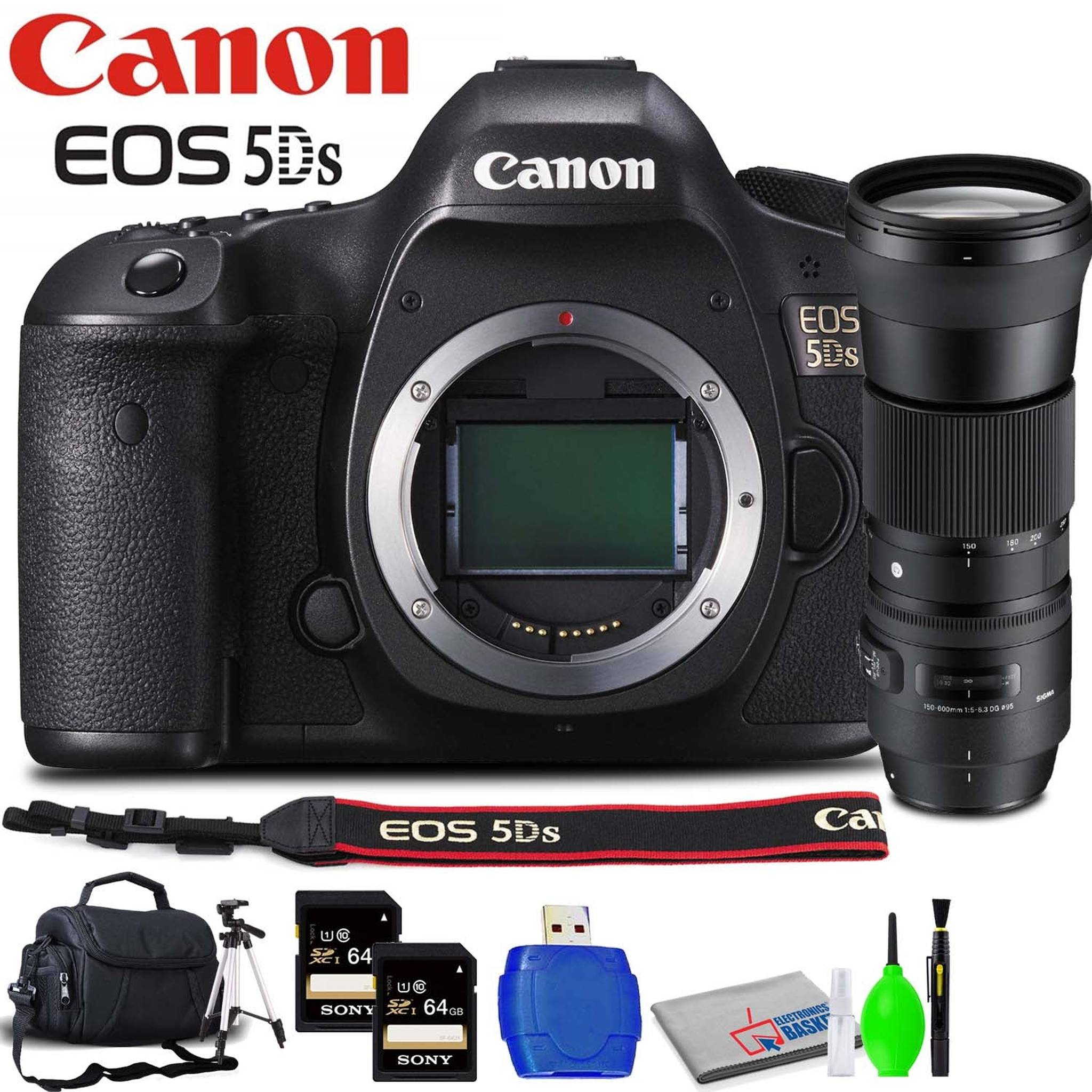 Canon EOS 5DS DSLR Camera Body Only Accessory Bundle with Sigma 150-600mm f/5-6.3 Lens, Memory Card Kit, Carrying Case Canon