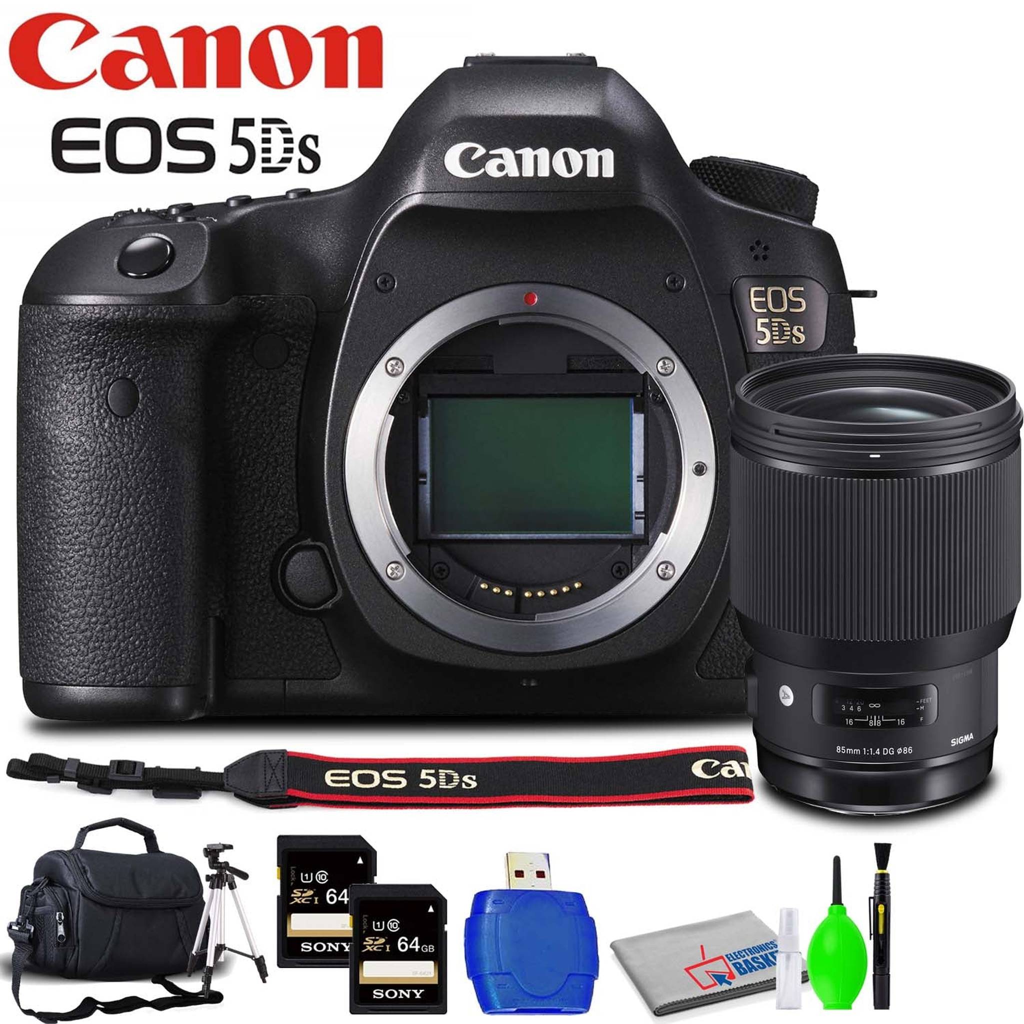 Canon EOS 5DS DSLR Camera Body Only Accessory Bundle with Sigma 85mm f/1.4 Lens, Memory Card Kit, Carrying Case, Tripod Canon