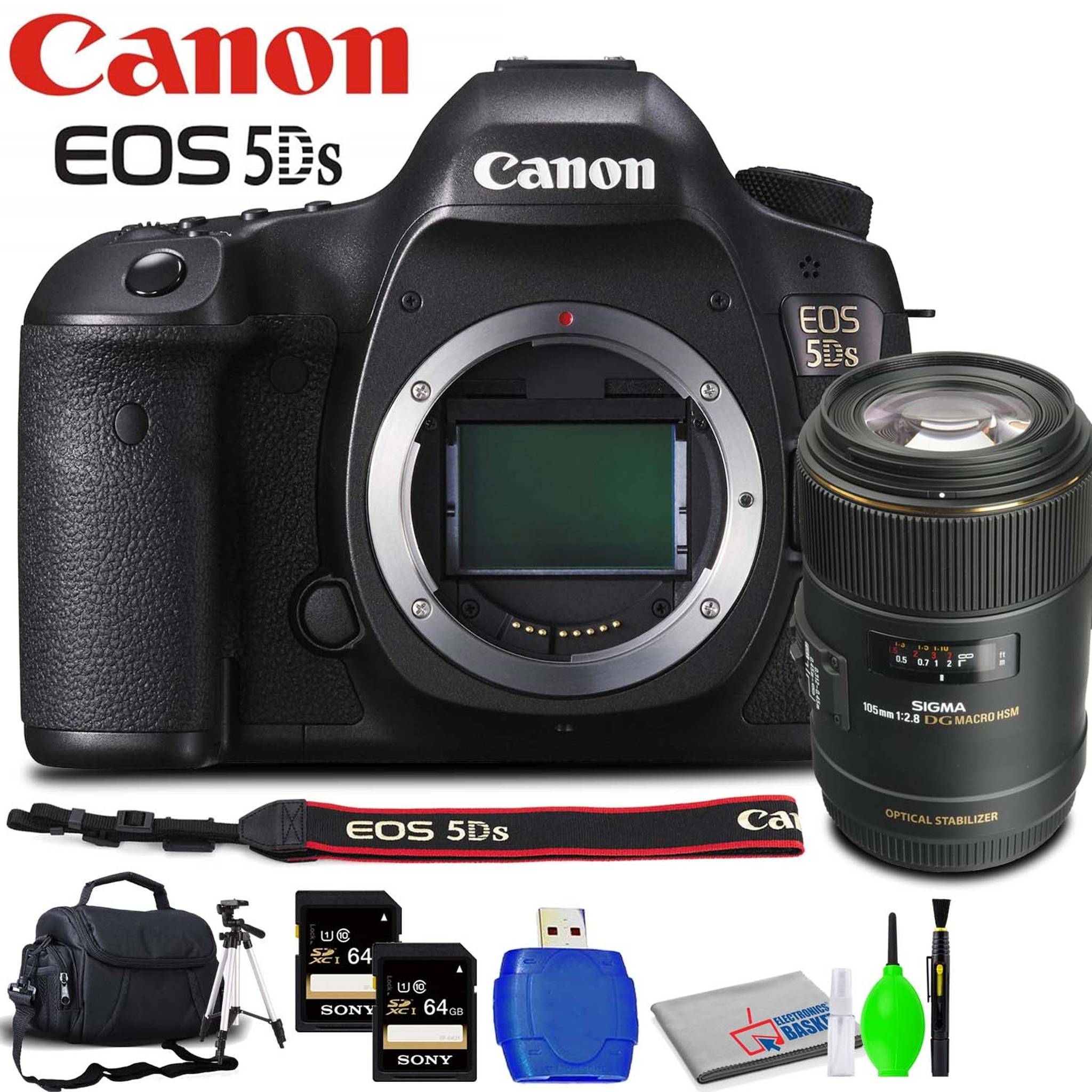 Canon EOS 5DS DSLR Camera Body Only Accessory Bundle with Sigma 105mm f/2.8 Lens, Memory Card Kit, Carrying Case Canon