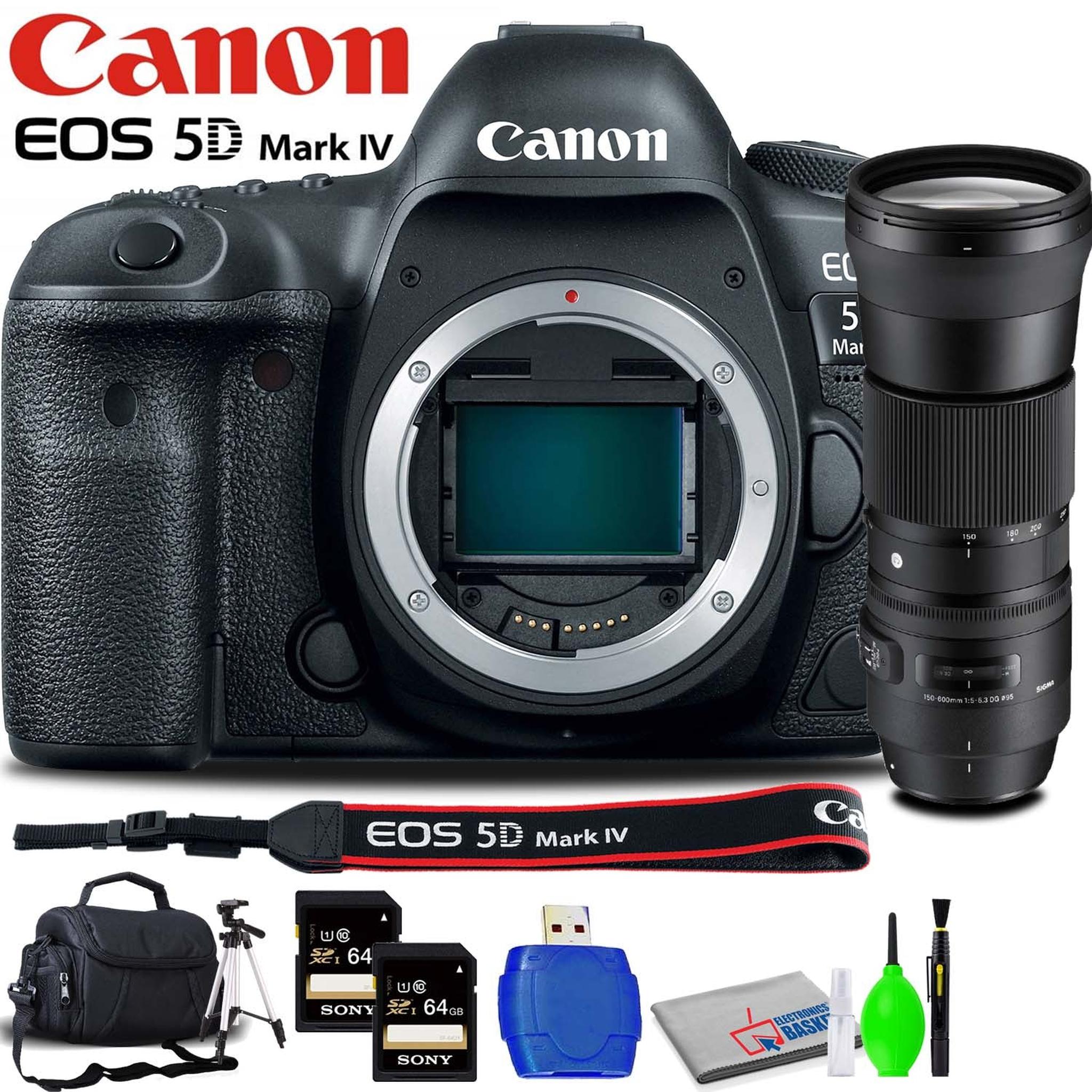 Canon EOS 5D Mark IV DSLR Camera Body Only Accessory Bundle with Sigma 150-600mm f/5-6.3 Lens, Memory Card Kit, Carrying Case Canon