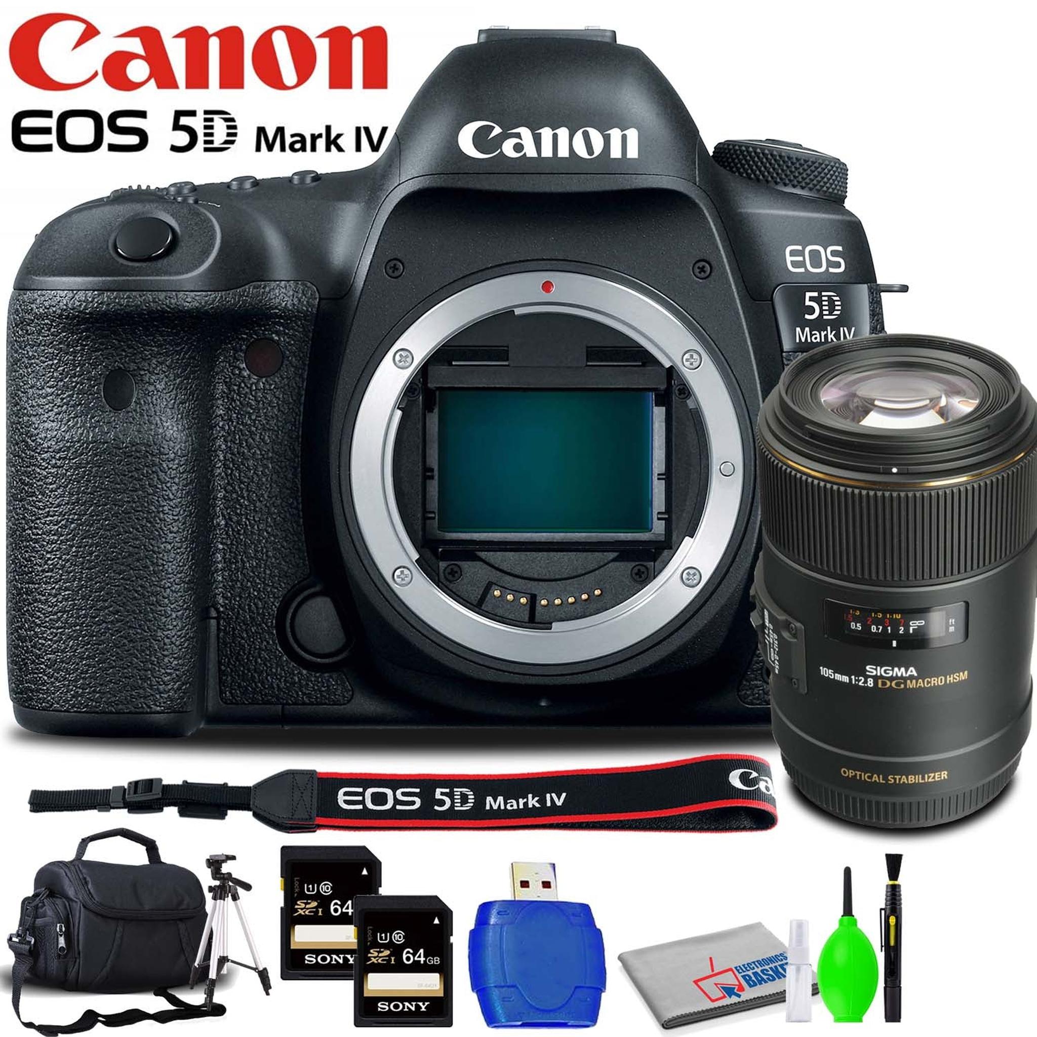 Canon EOS 5D Mark IV DSLR Camera Body Only Accessory Bundle with Sigma 105mm f/2.8 Lens, Memory Card Kit, Carrying Case Canon