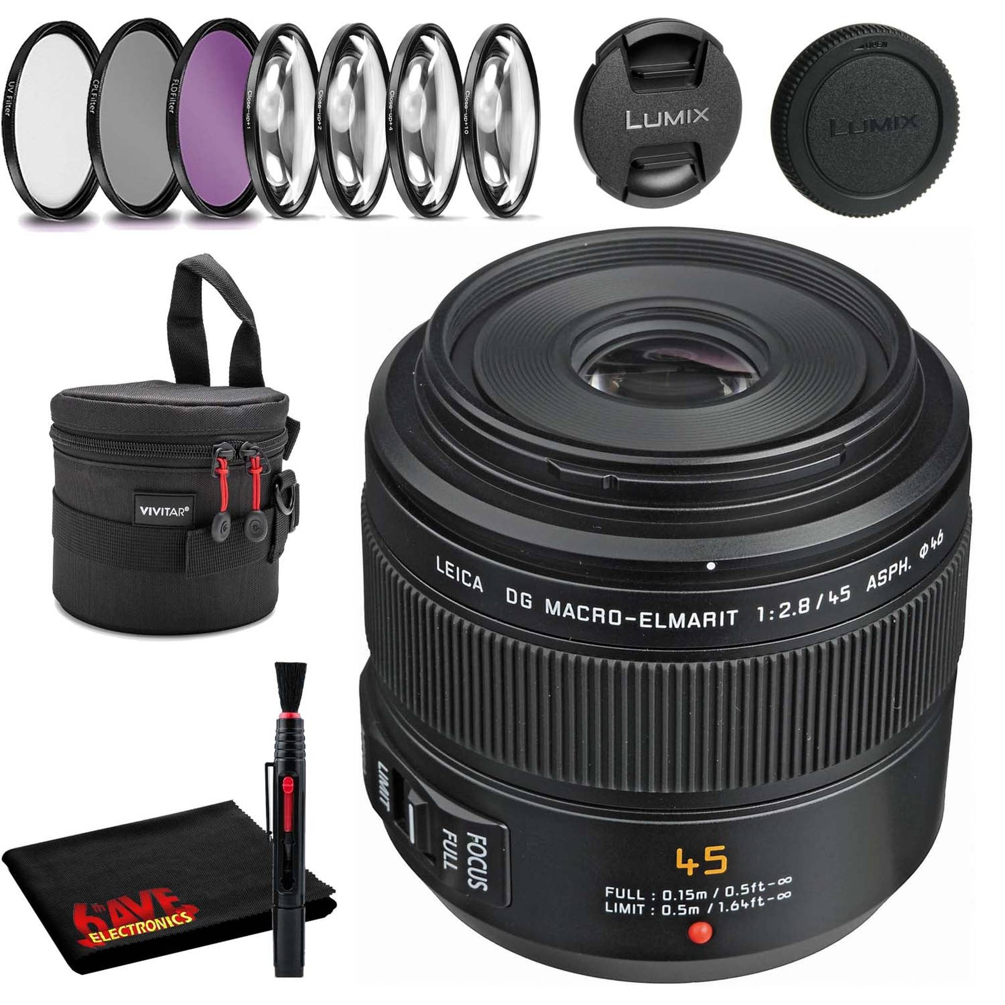 Panasonic Leica DG Macro-Elmarit 45mm f/2.8 ASPH. MEGA O.I.S. Lens Accessory Kit Bundle Panasonic