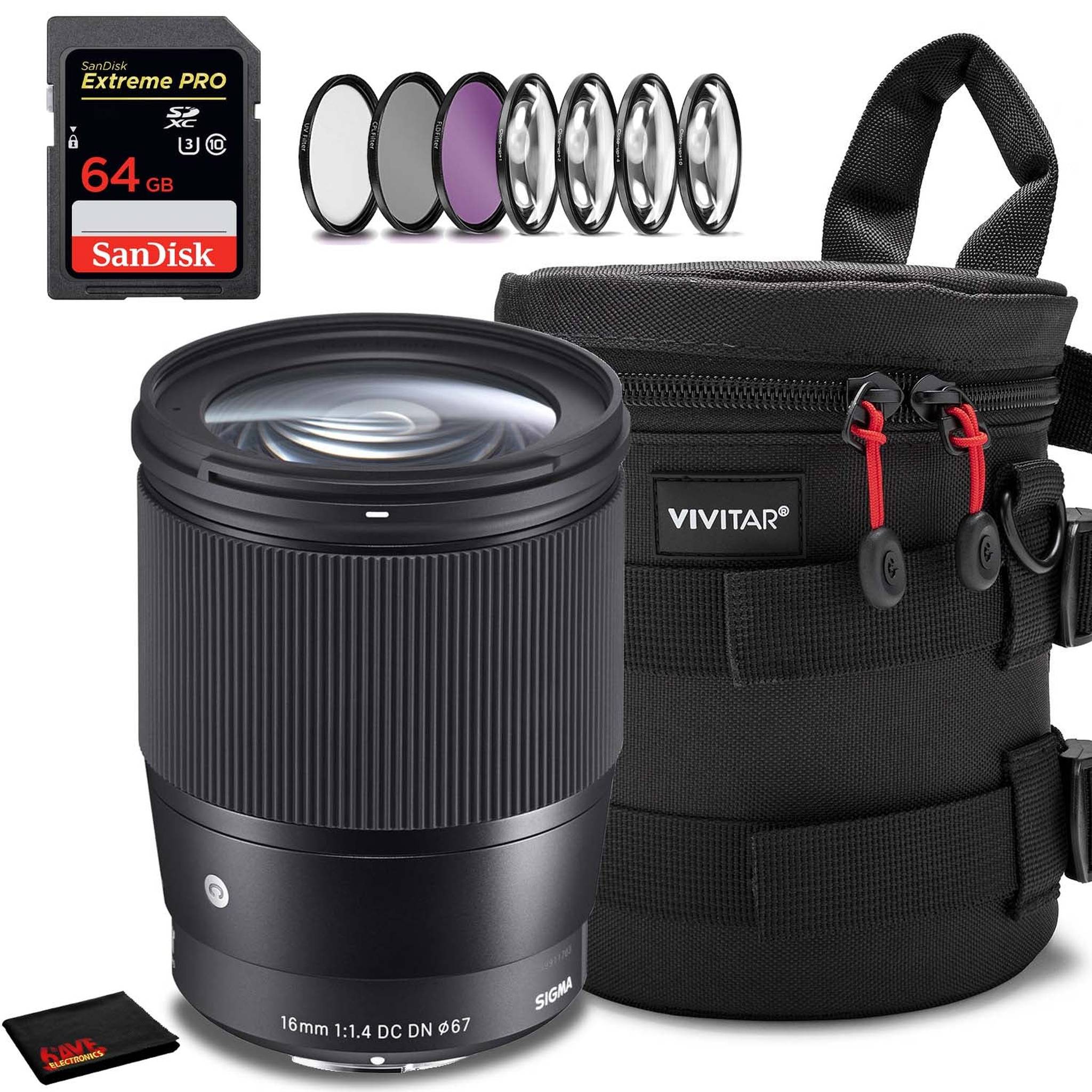 Sigma 16mm f/1.4 DC DN Contemporary Lens for Sony E 402965 Accessory Kit Bundle Sigma