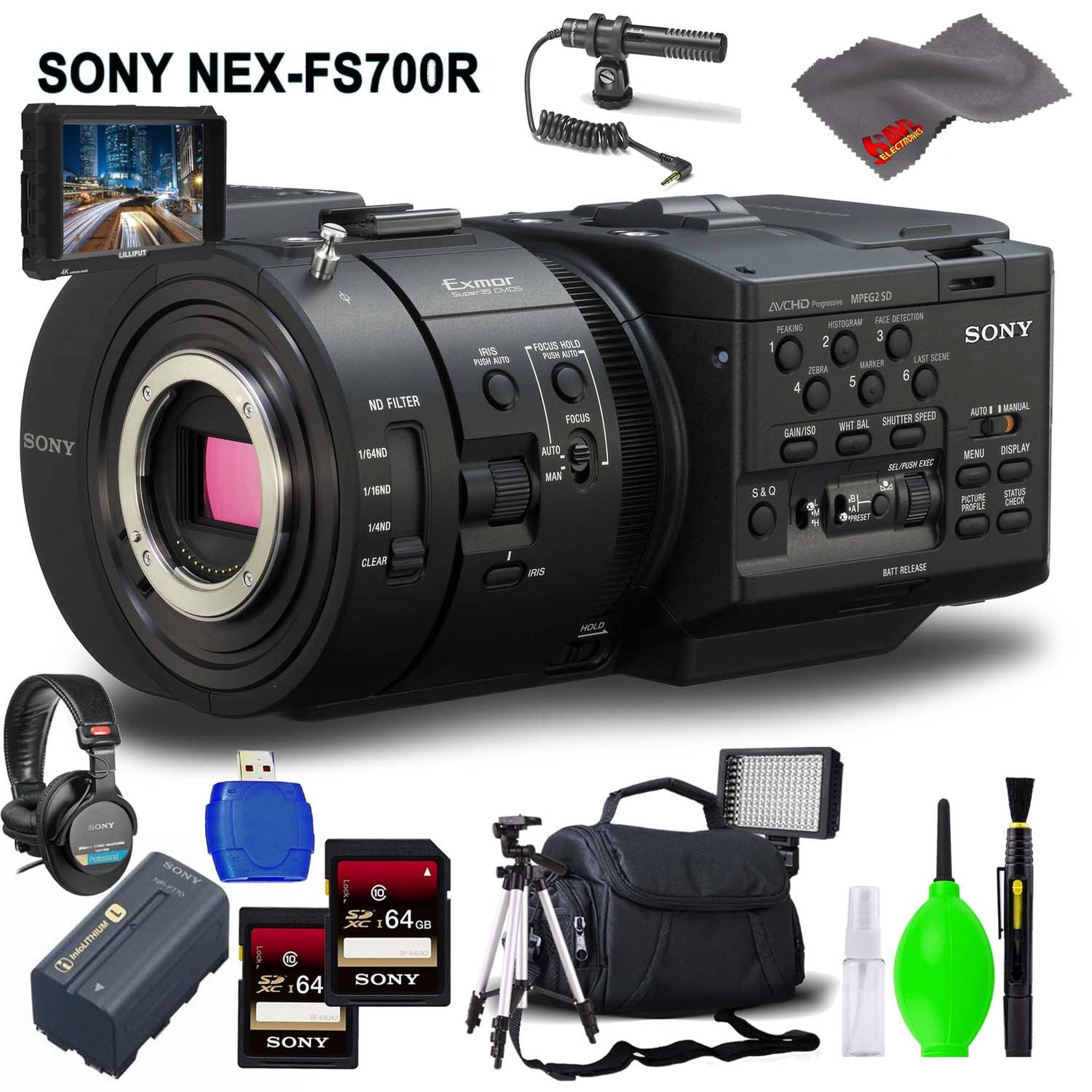 Sony NEX-FS700R Super 35 Camcorder Body Only Accessory Bundle with Memory Card Kit, Carrying Case, 7