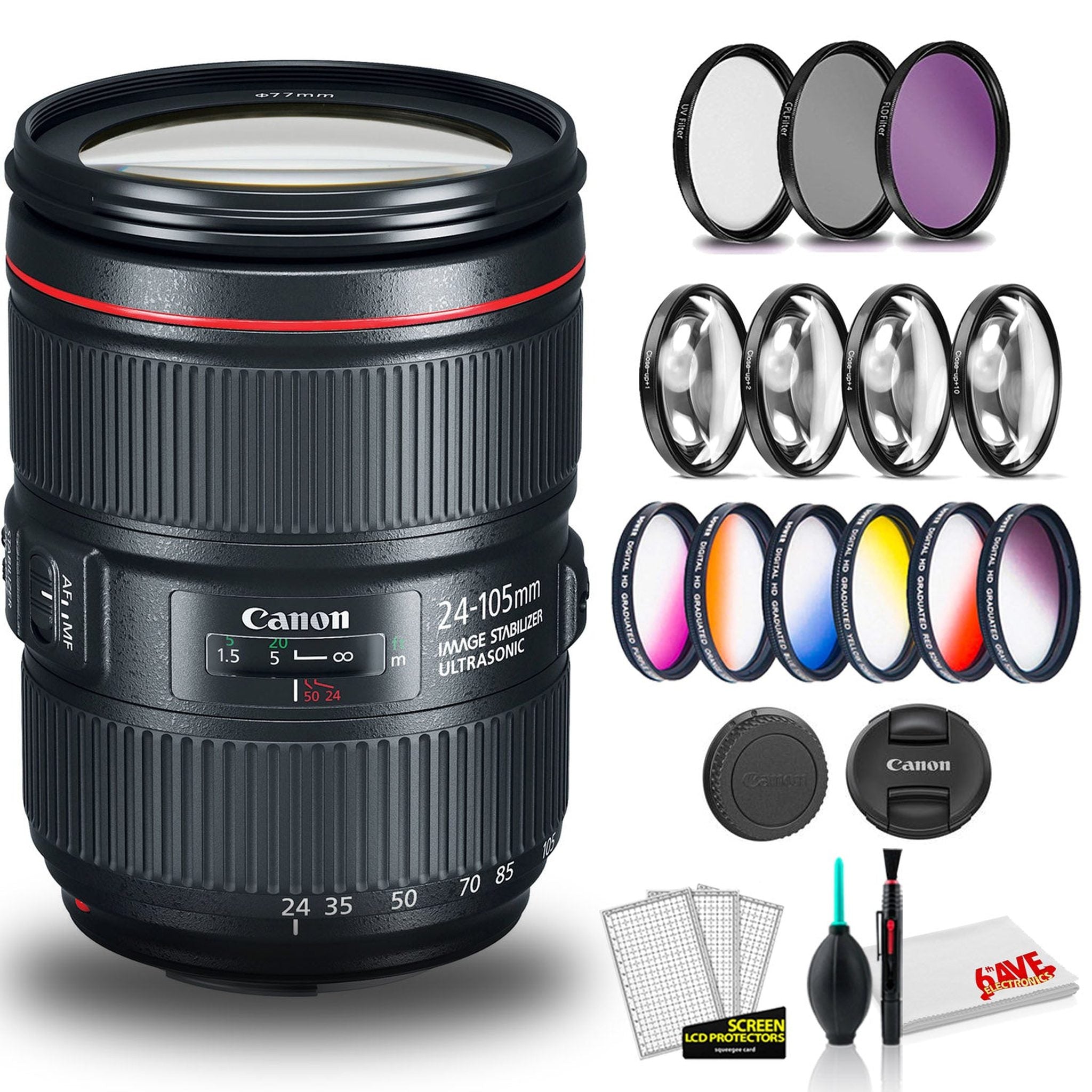 Canon EF 24-105mm f/4L IS II USM Lens (International Model) with Cleaning Kit and Filter Kits Bundle