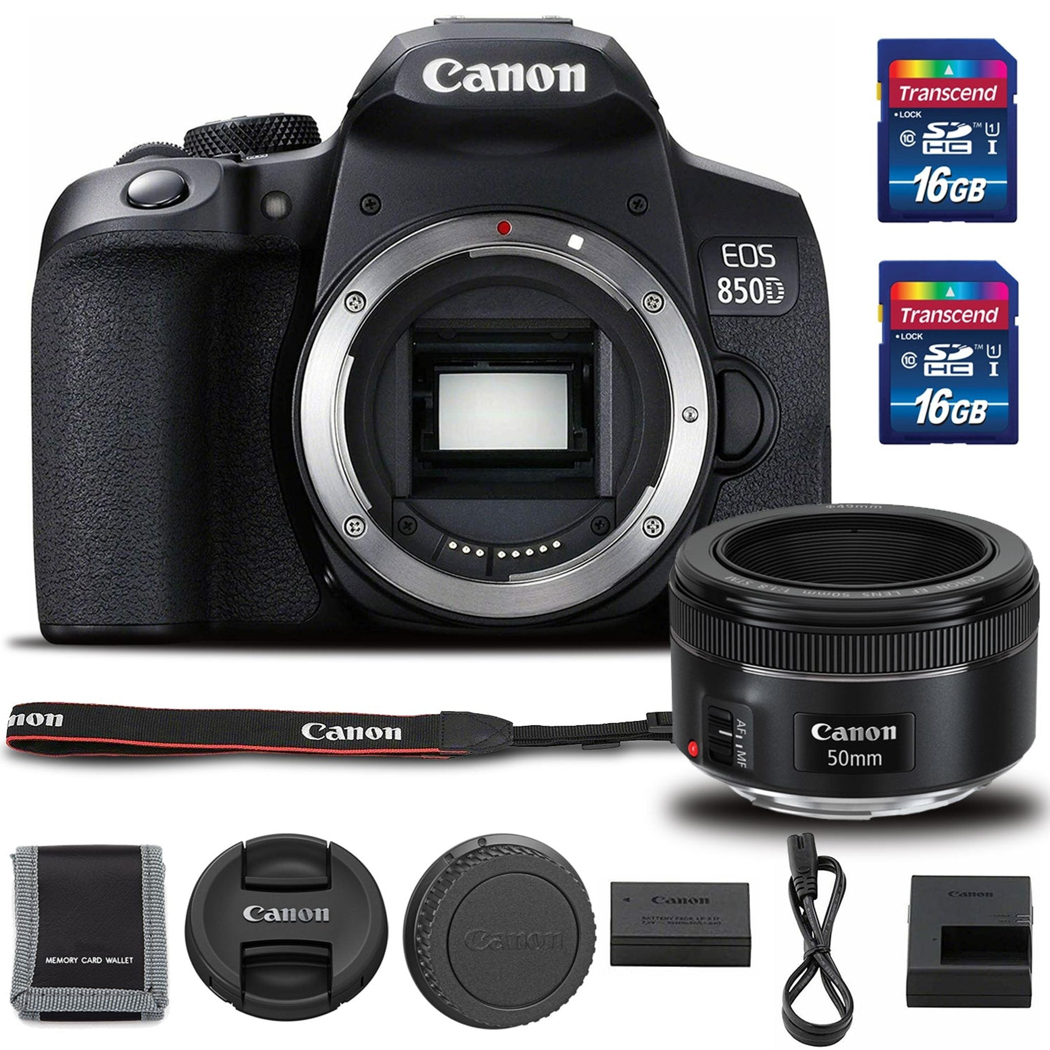 Canon EOS 850D DSLR Camera with 50mm F 1.8 STM Lens Intl Model + Cleaning Kit + 2 16GB SD Cards Canon