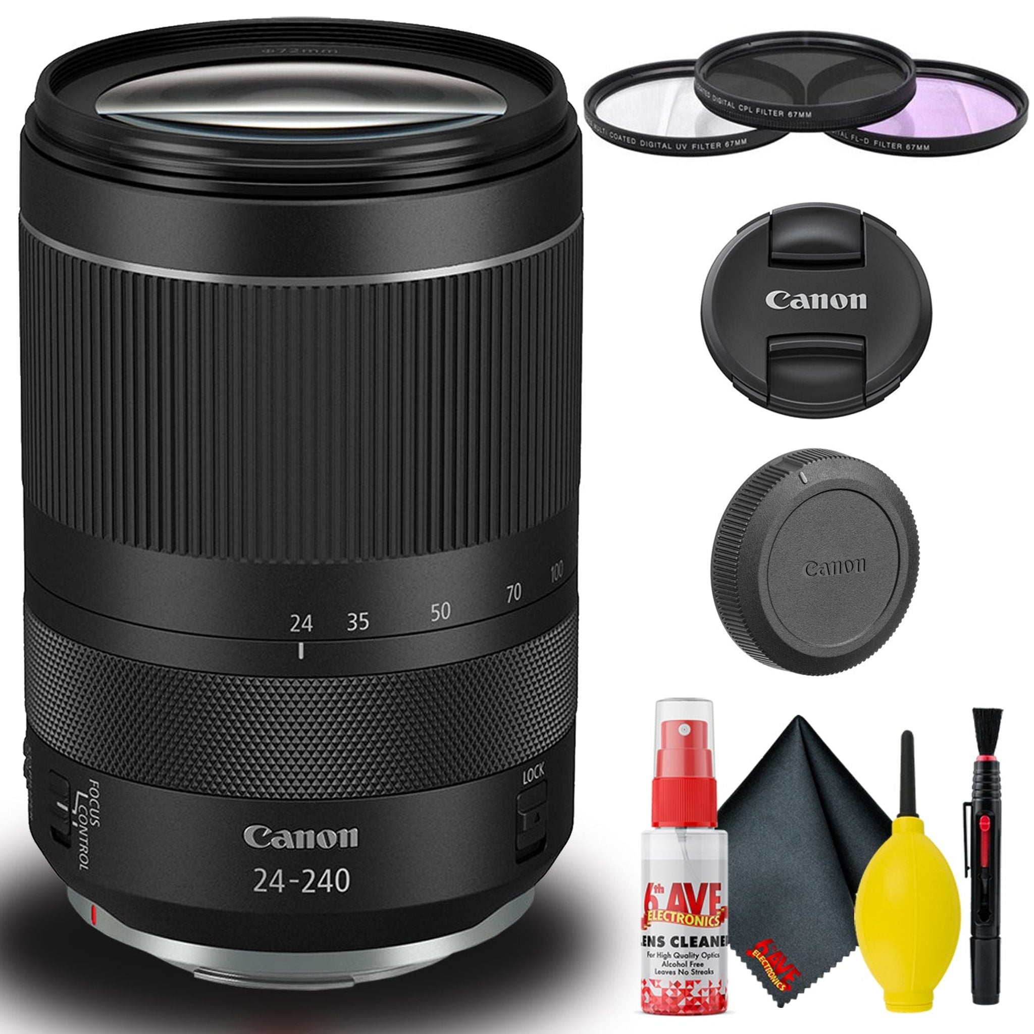 Canon RF 24-240mm IS USM Lens Intl Model Kit with Filter Set + Cleaning Kit Bundle Canon