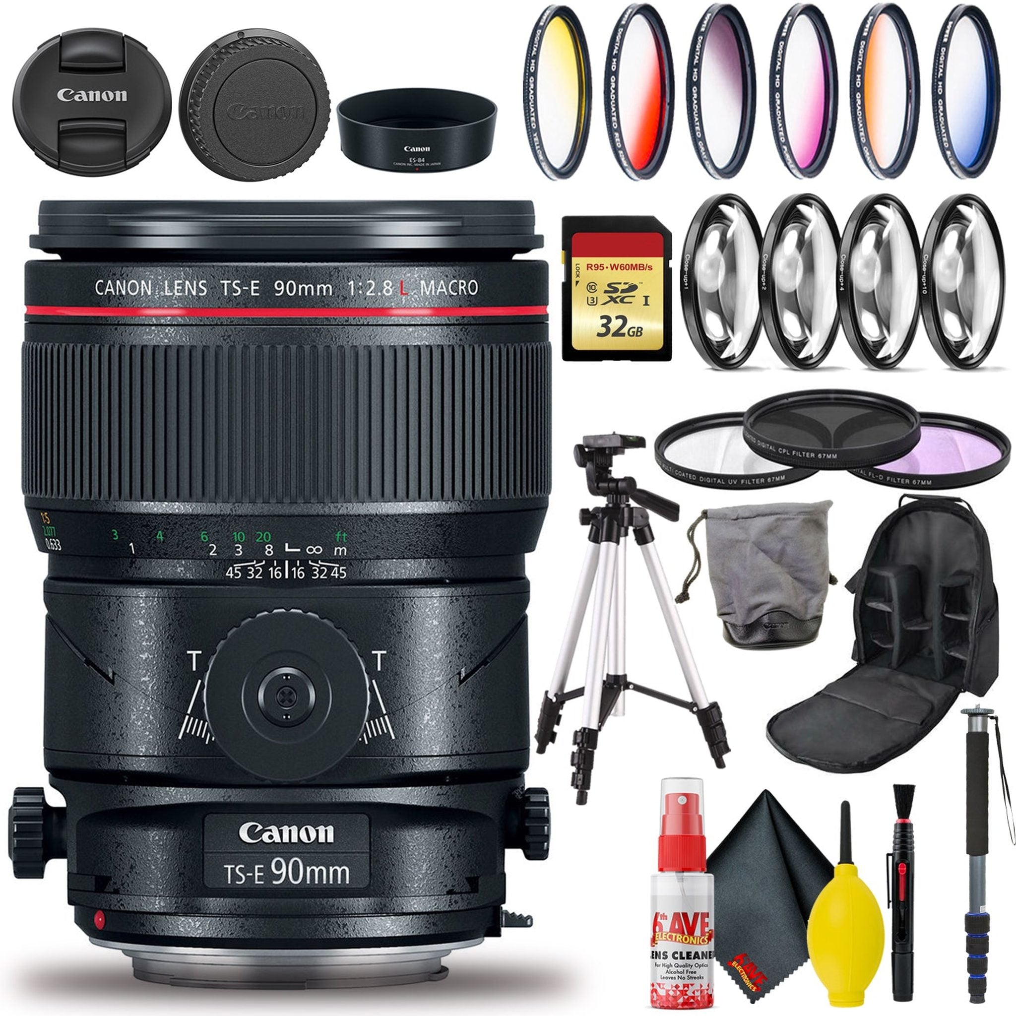 Canon TS-E 90mm Macro Tilt-Shift Lens Intl Model with 32GB SD, Bag, and More Canon