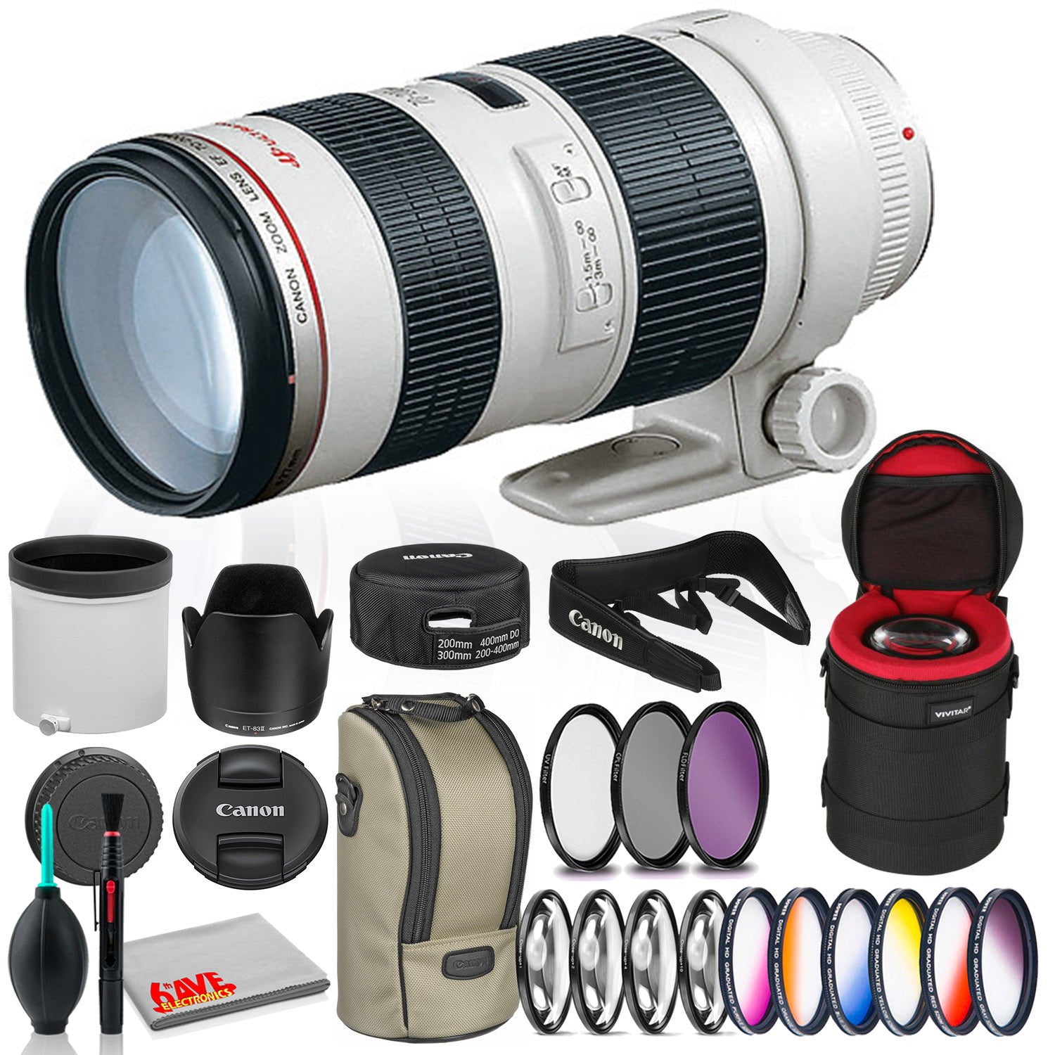 Canon EF 70-200mm f/2.8L USM Lens Bundle with Cleaning Kit, Filter Kits, and Padded Lens Case International Model Canon