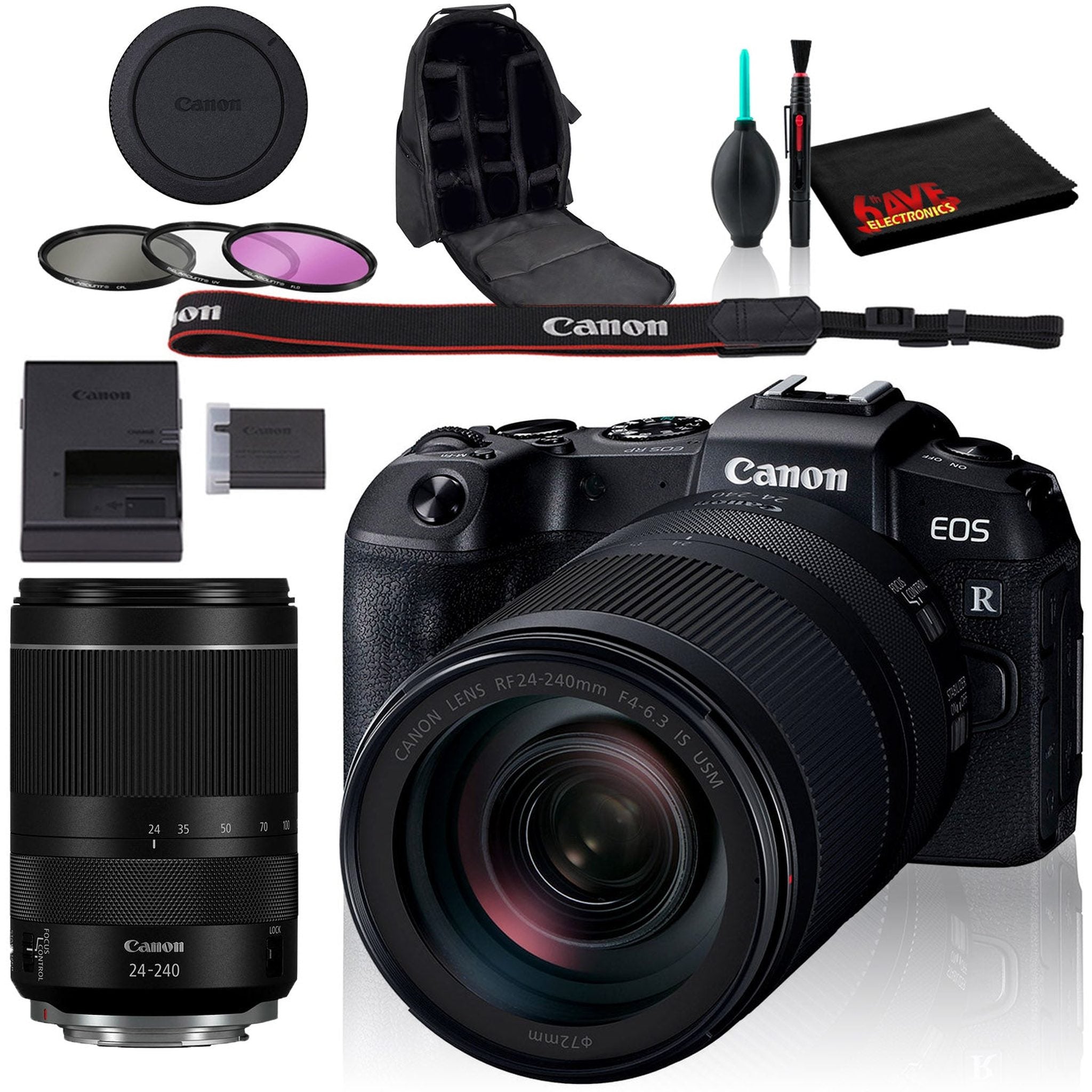 Canon EOS RP Mirrorless Digital Camera with 24-240mm Lens, Backpack Case, Cleaning Kit, and Filter Kit Canon