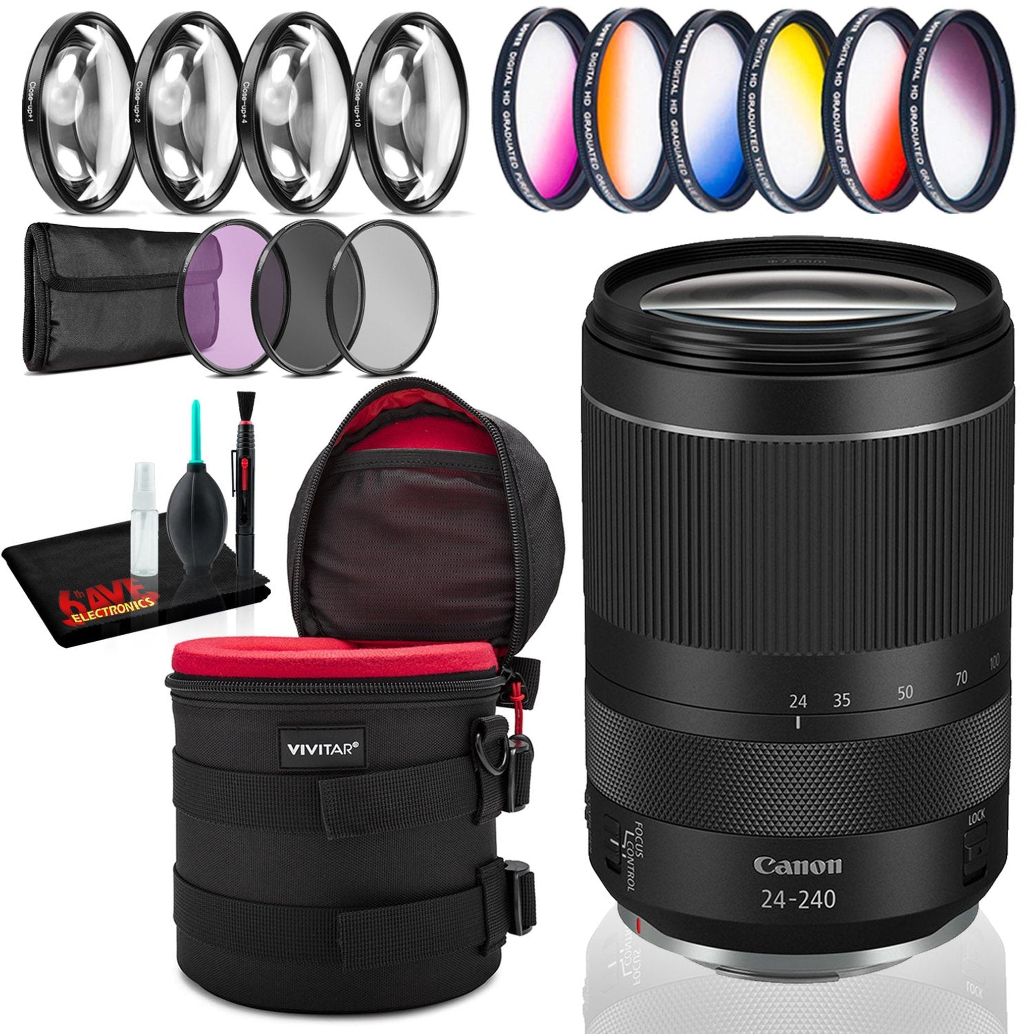 Canon RF 24-240mm f/4-6.3 IS USM Lens Intl Model with Lens Case and Filters Bundle Canon