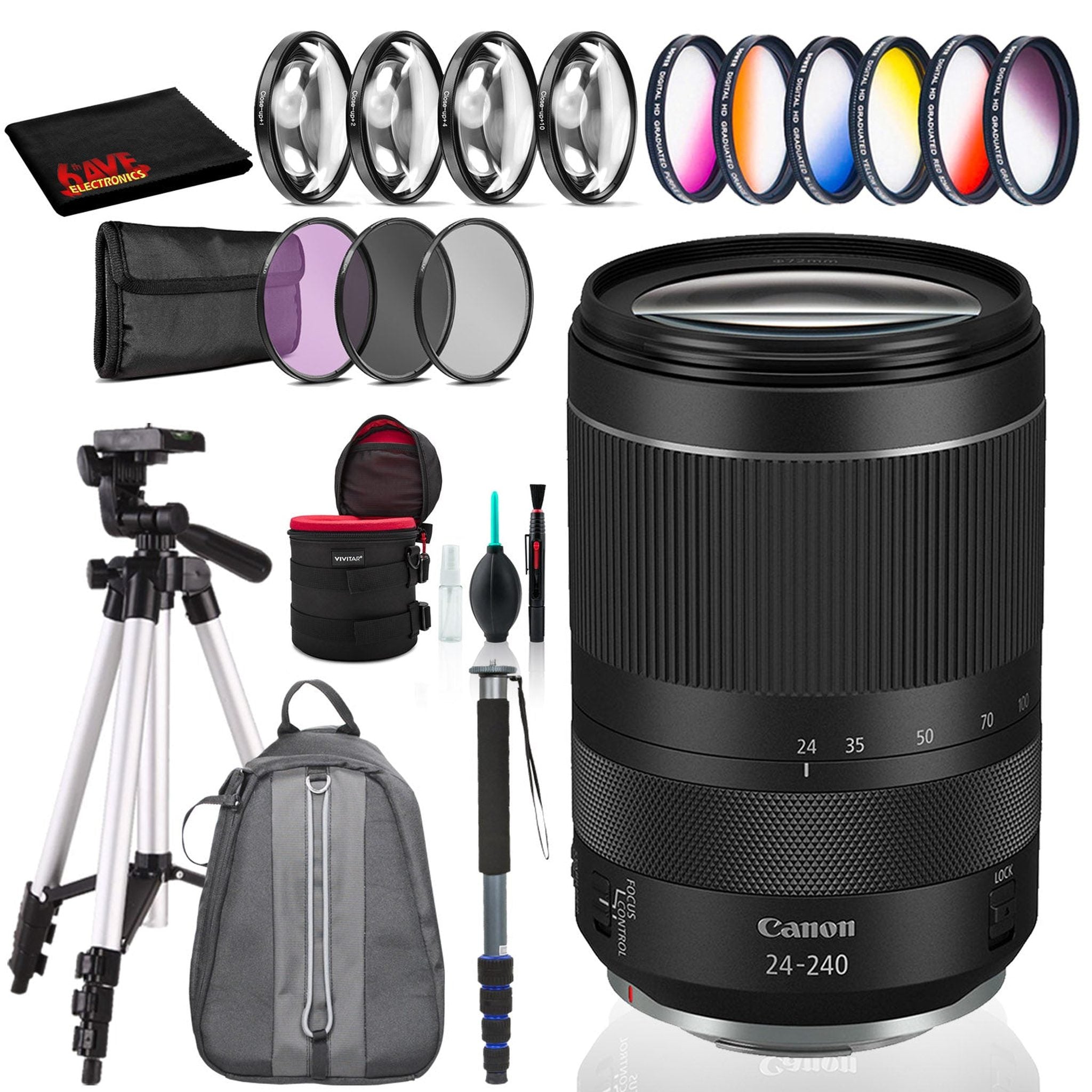 Canon RF 24-240mm USM Lens Intl Model with Filter Kits, Backpack Bundle Canon