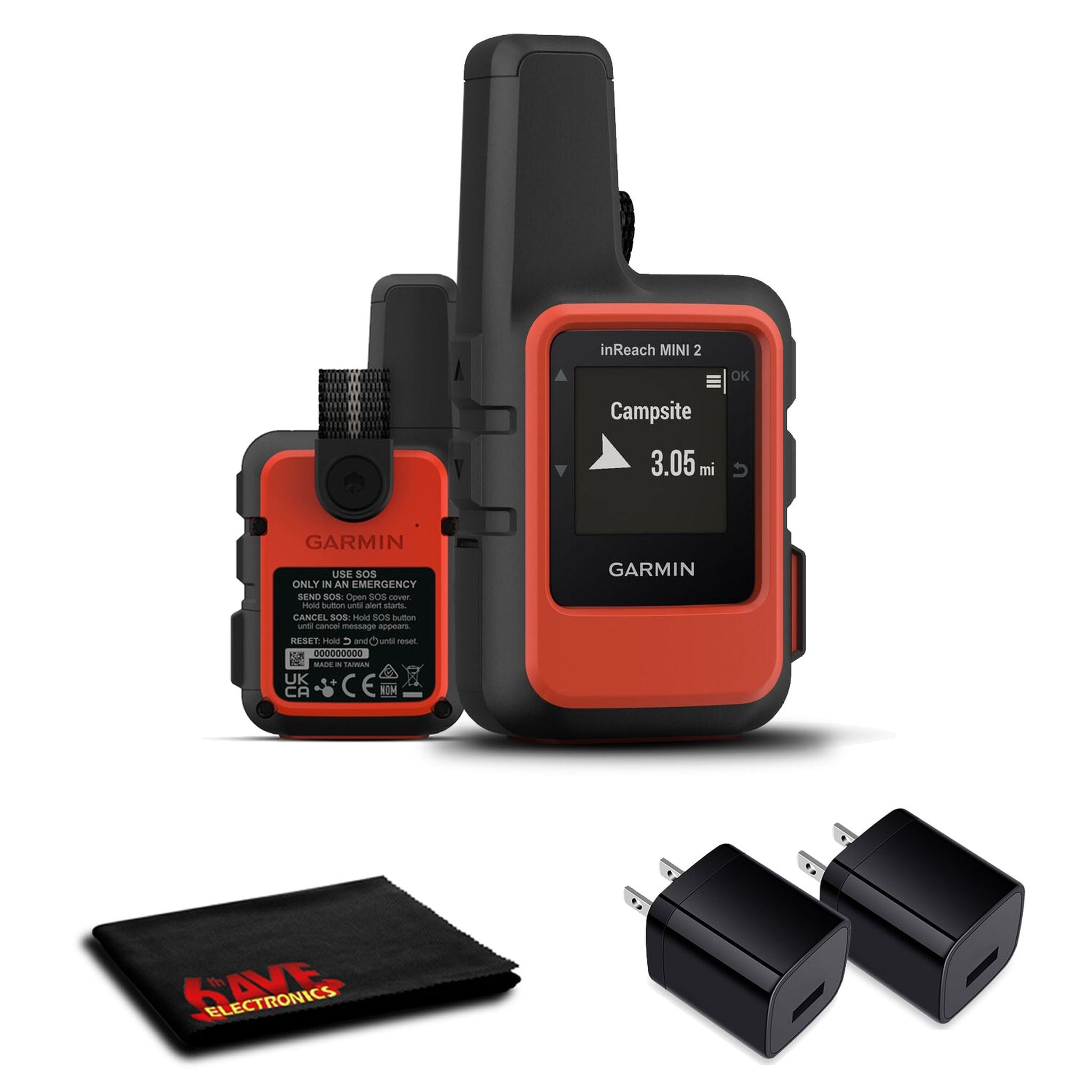 Garmin inReach Mini 2 Satellite Communicator Flame Red with Power Adapters Garmin