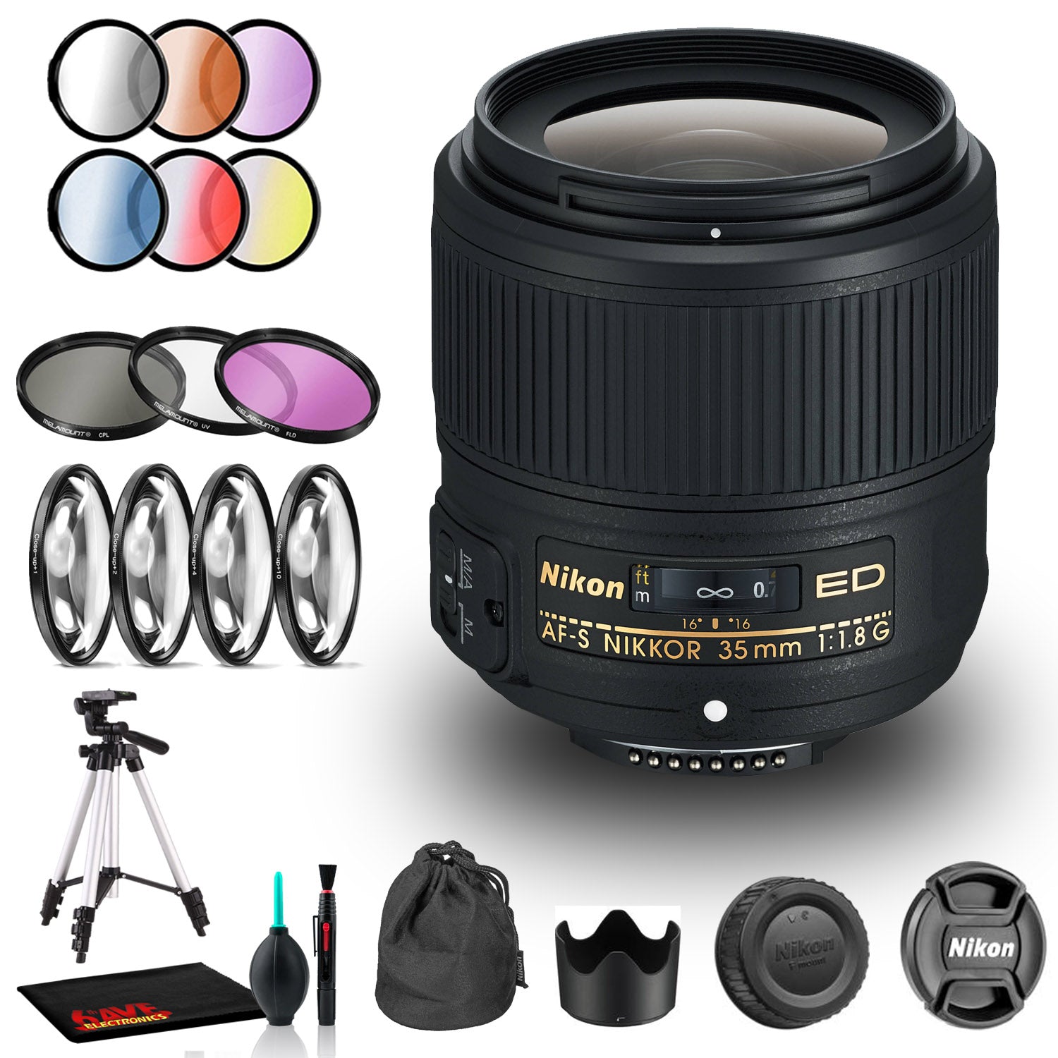 Nikon AF-S NIKKOR 35mm f/1.8G ED Lens Includes Filter Kits and Tripod Intl Model Nikon