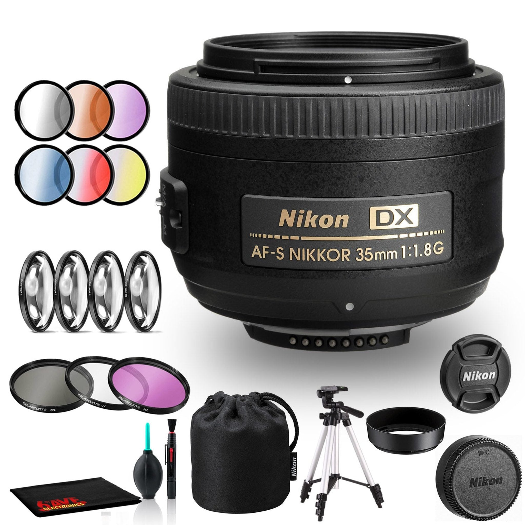 Nikon AF-S DX NIKKOR 35mm f/1.8G Lens Includes Filter Kits and Tripod Intl Model Bundle Nikon