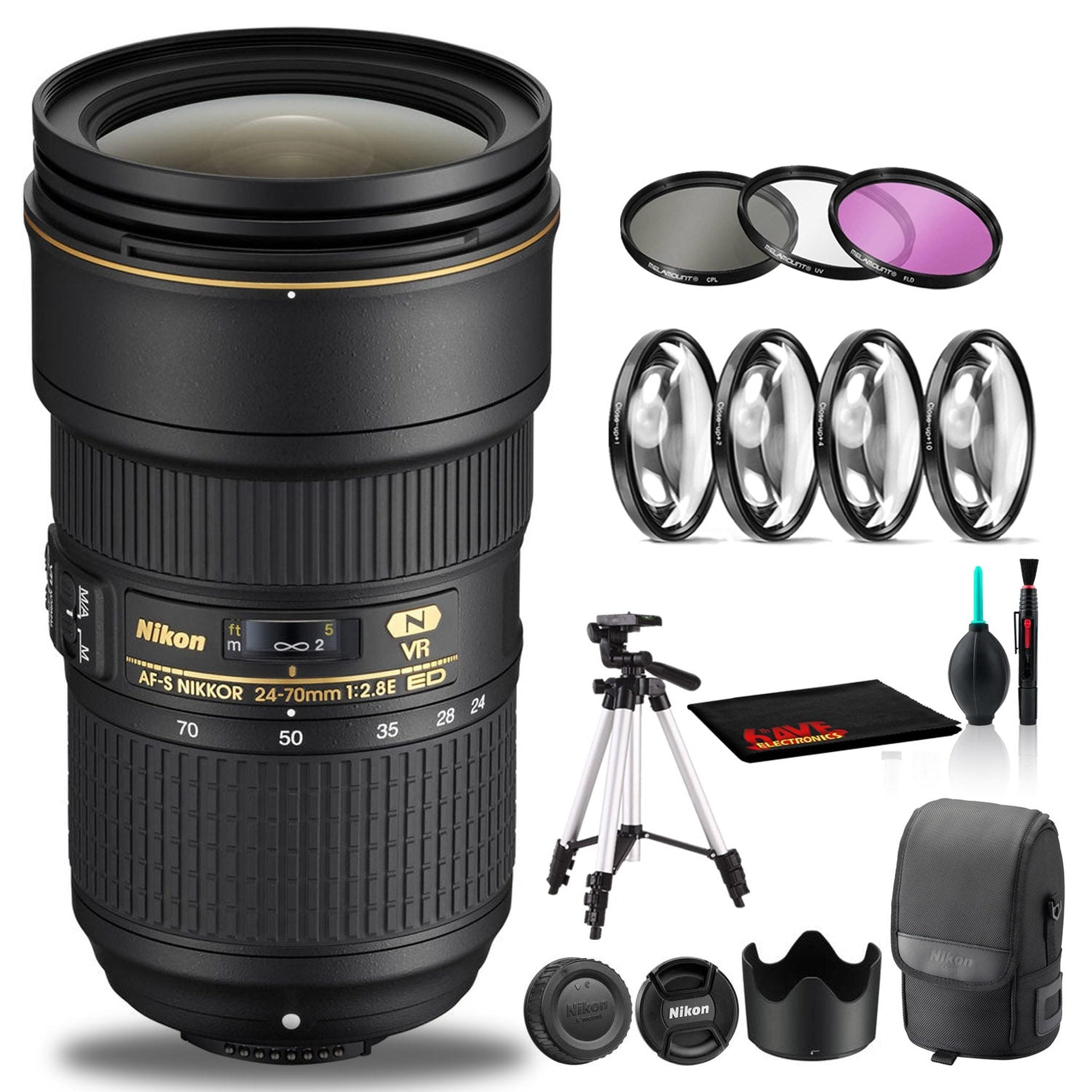 Nikon AF-S NIKKOR 24-70mm f/2.8E ED VR Lens Includes Filter Kits and Tripod Intl Model Nikon