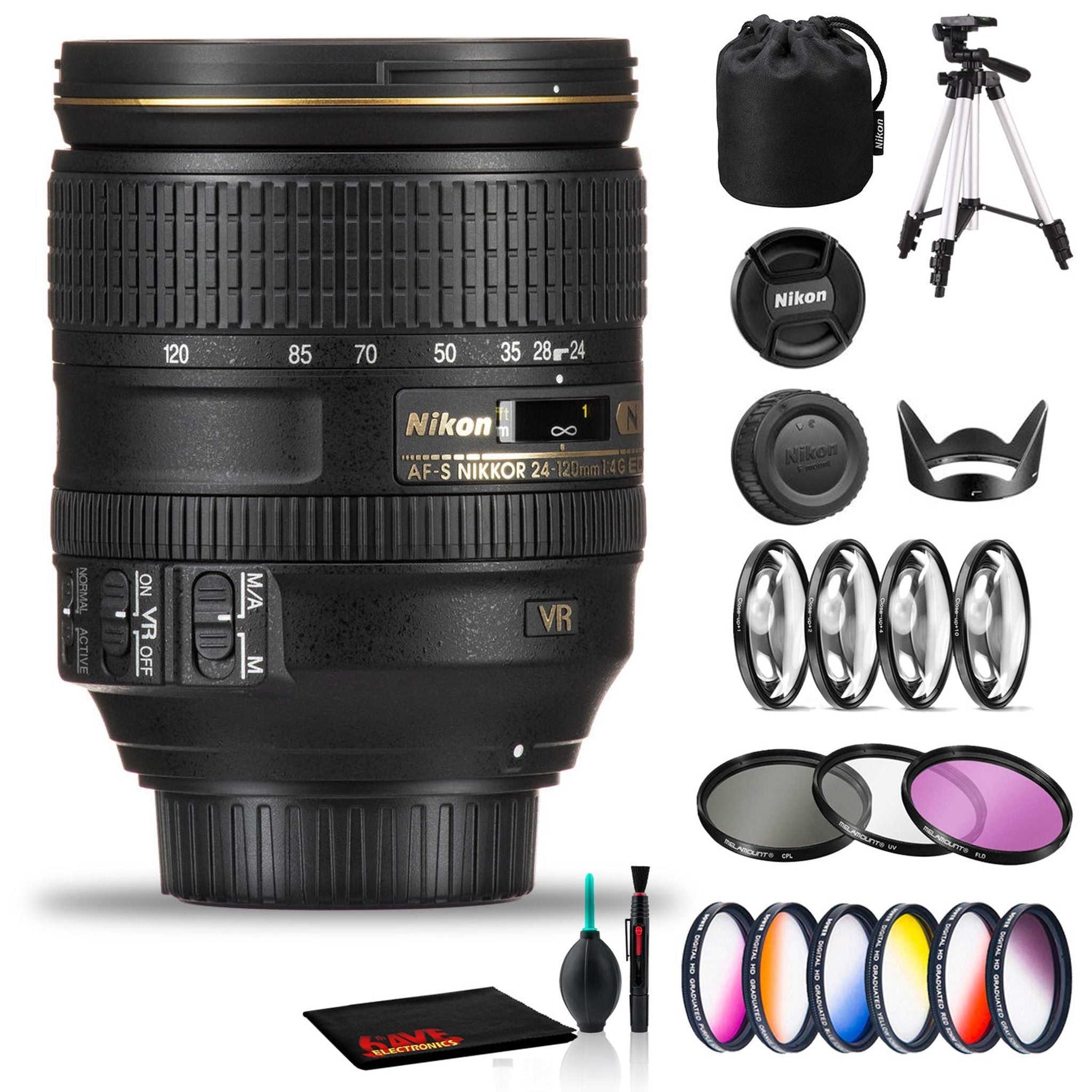 Nikon AF-S NIKKOR 24-120mm f/4G ED VR Lens Includes Filter Kits and Tripod Intl Model Bundle Nikon