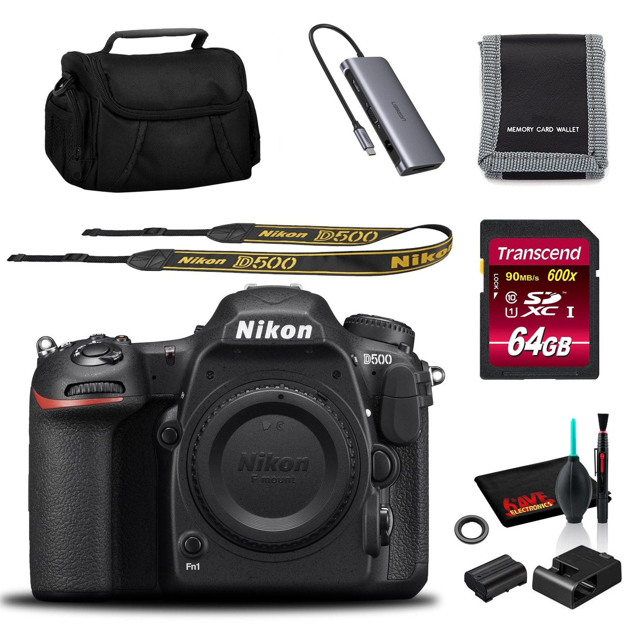 Nikon D500 DSLR Camera Body Only Intl Model with 64GB Memory Kit Nikon