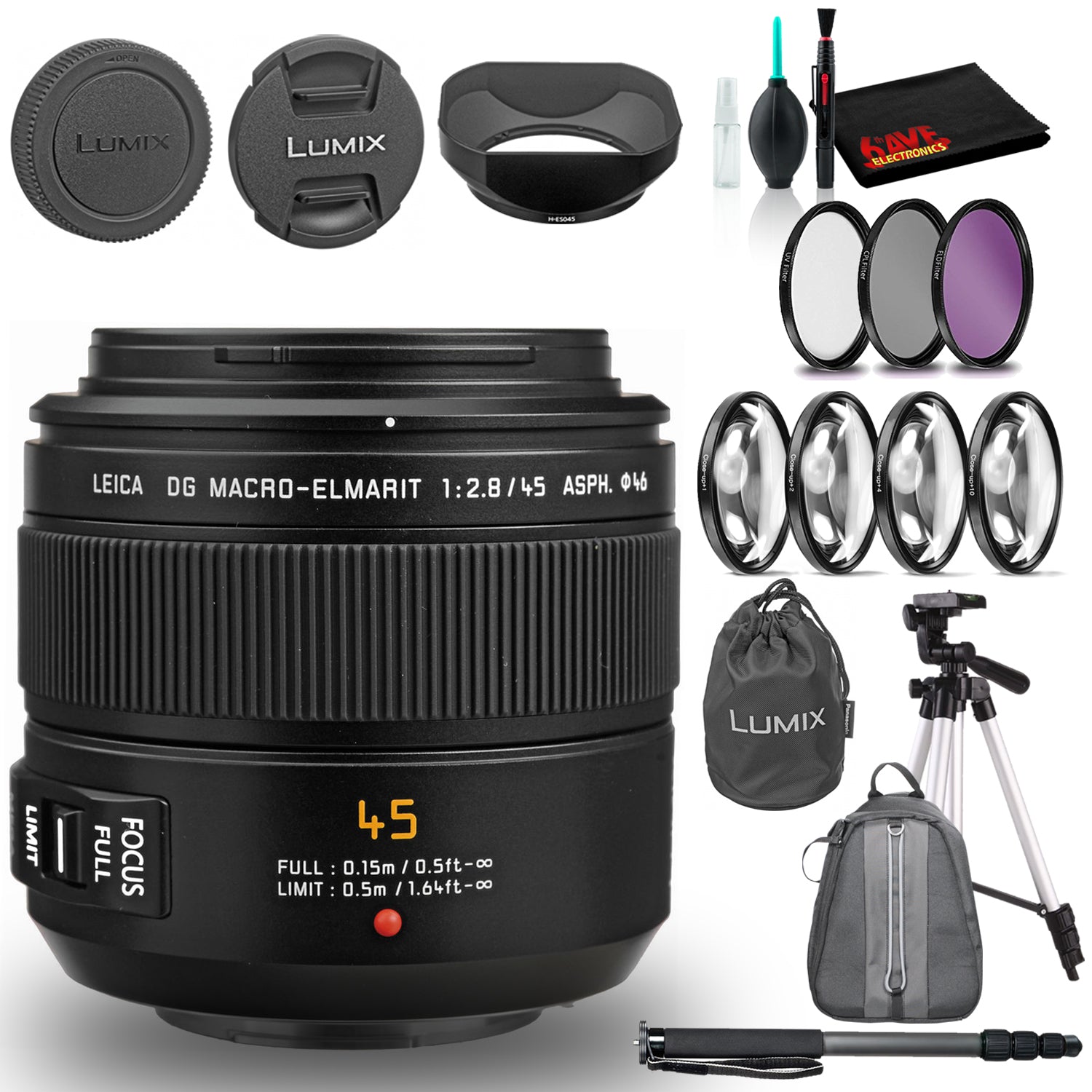 Panasonic Leica DG Macro-Elmarit 45mm f/2.8 ASPH. MEGA O.I.S. Lens With Bag Bundle Panasonic