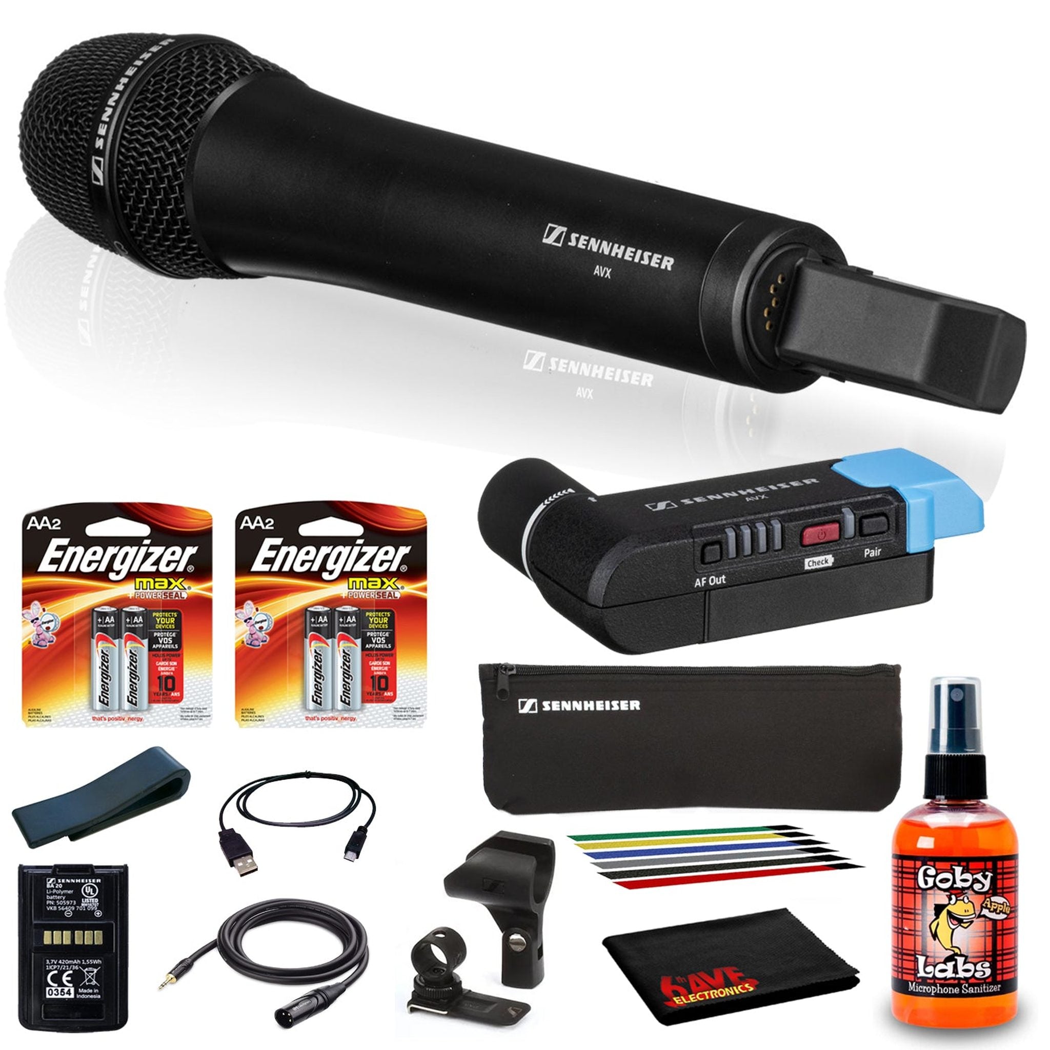 Sennheiser AVX-835 SET Digital Camera-Mount Wireless Cardioid Handheld Microphone System 1.9 GHz Bundle with Pouch, Cable Ties, AA Batteries, and Sanitizer Spray Sennheiser