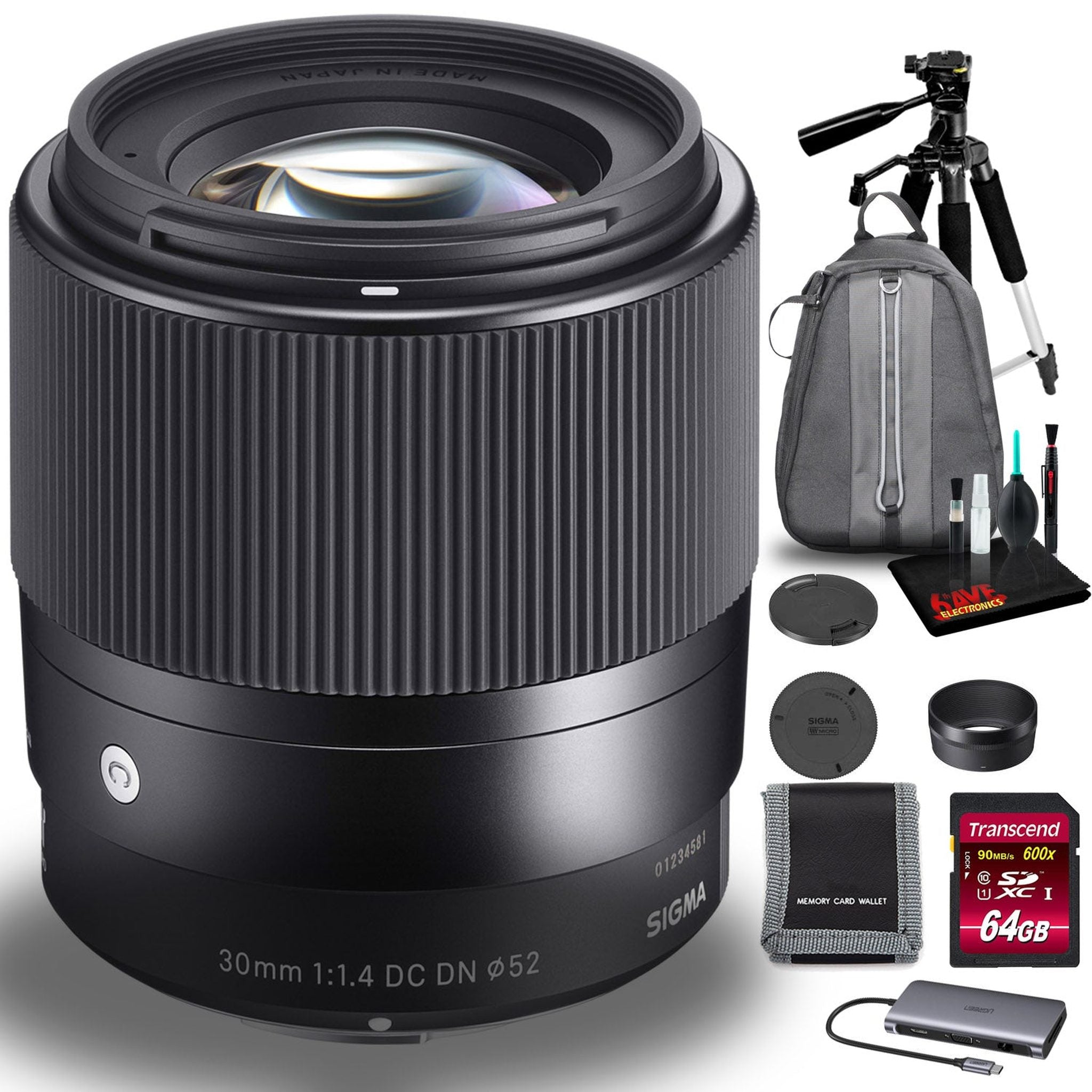 Sigma 30mm f/1.4 DC DN Lens for Micro Four Thirds with Bag, 64GB Kit Bundle Sigma