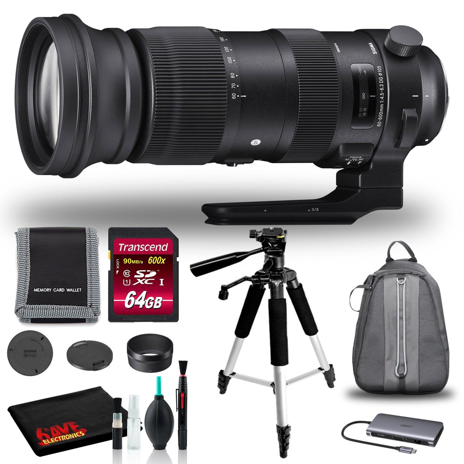 Sigma 60-600mm DG OS HSM Sports Lens for Nikon F with 64GB SD, Bag, and More Sigma