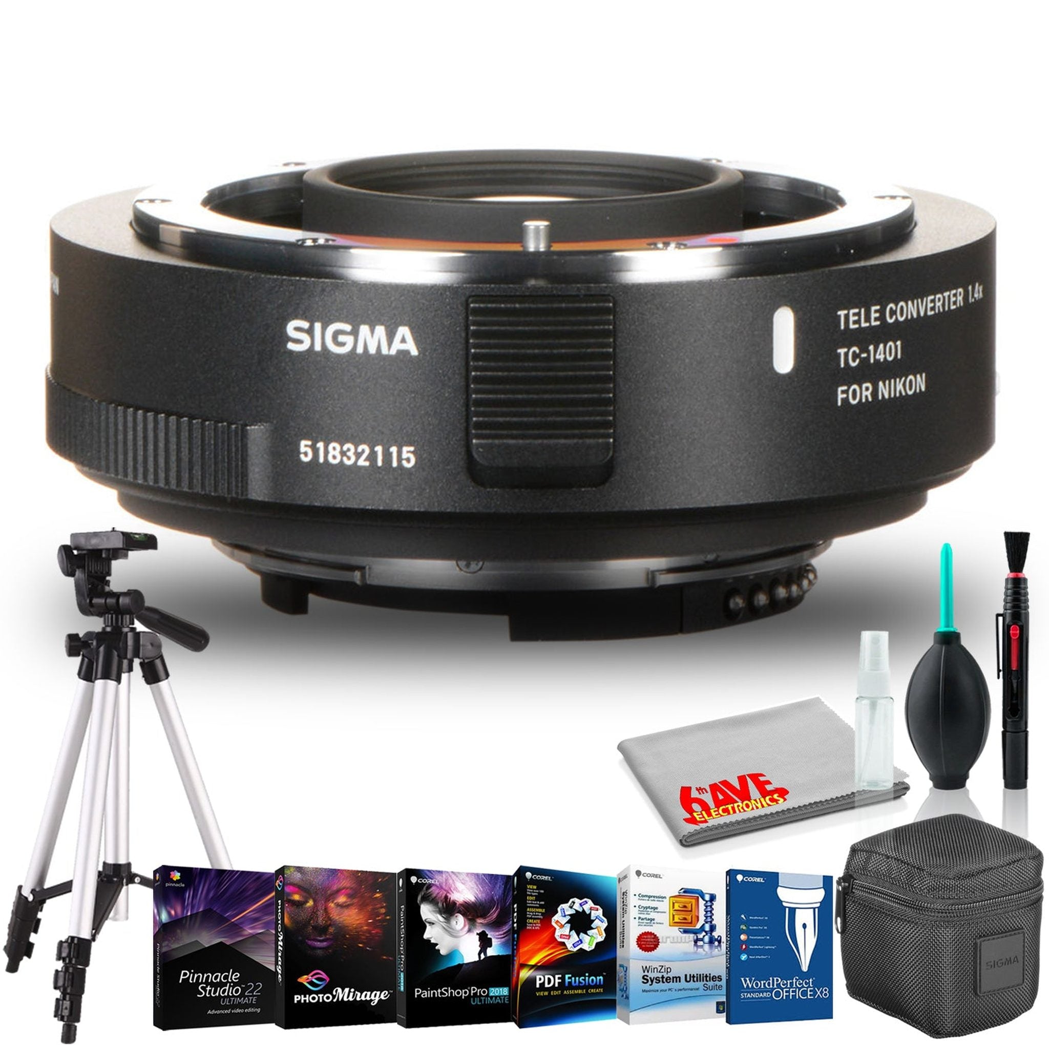 Sigma TC-1401 1.4x Teleconverter for Nikon F with Tripod and Photo Softwares Sigma