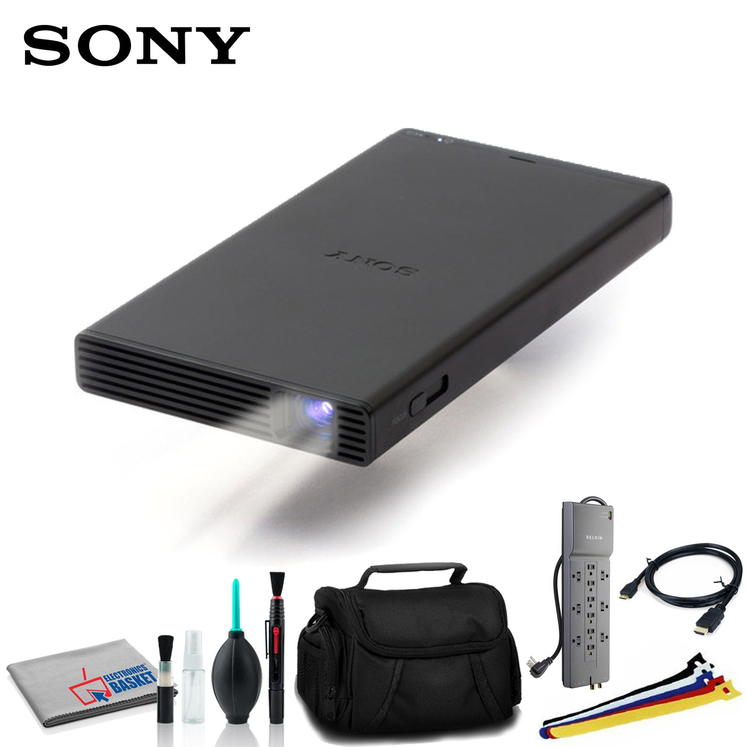 Sony 105-Lumen WVGA DLP Pico Projector with Cleaning Kit, Carry Case, Cable Straps, Surge Protector, and HDMI Cable Sony