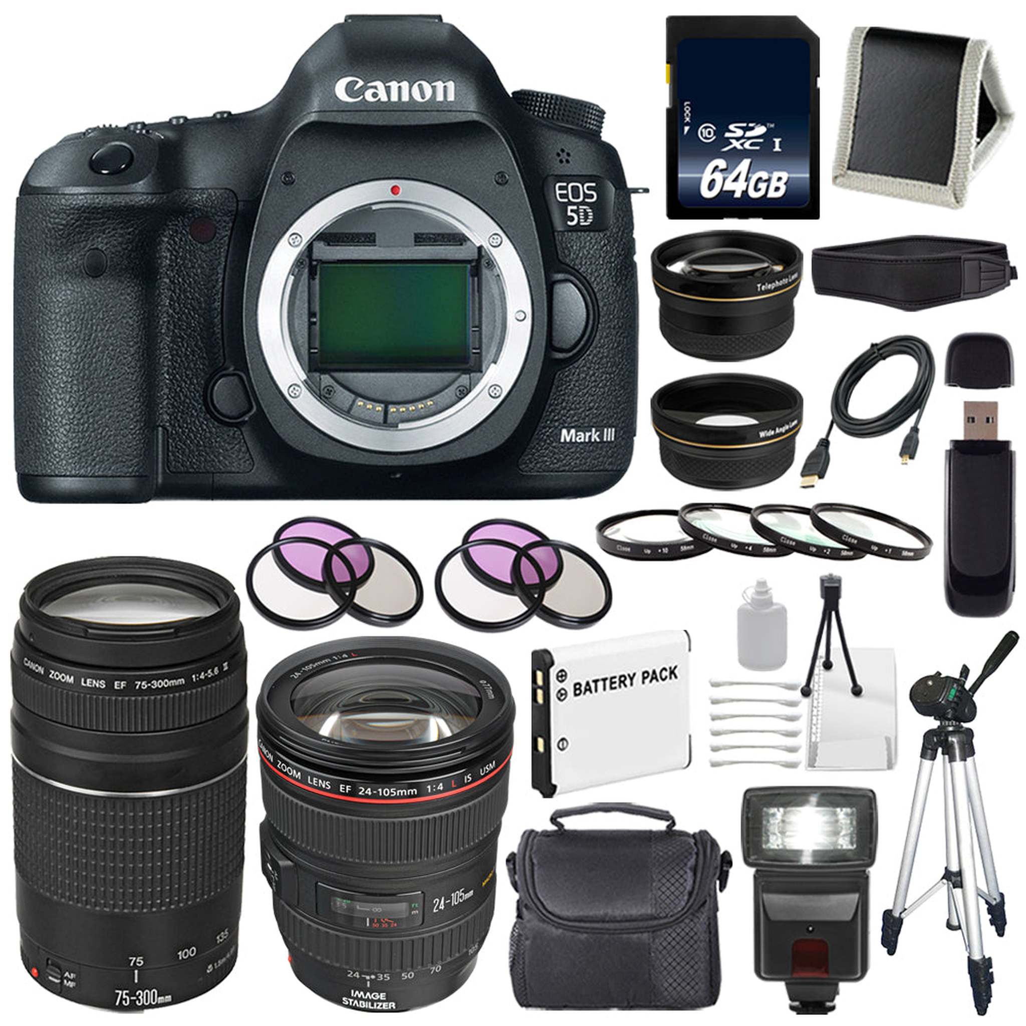 Canon EOD 5D III Digital Camera + 24-105mm Lens + 75-300 III Deluxe Kit Canon