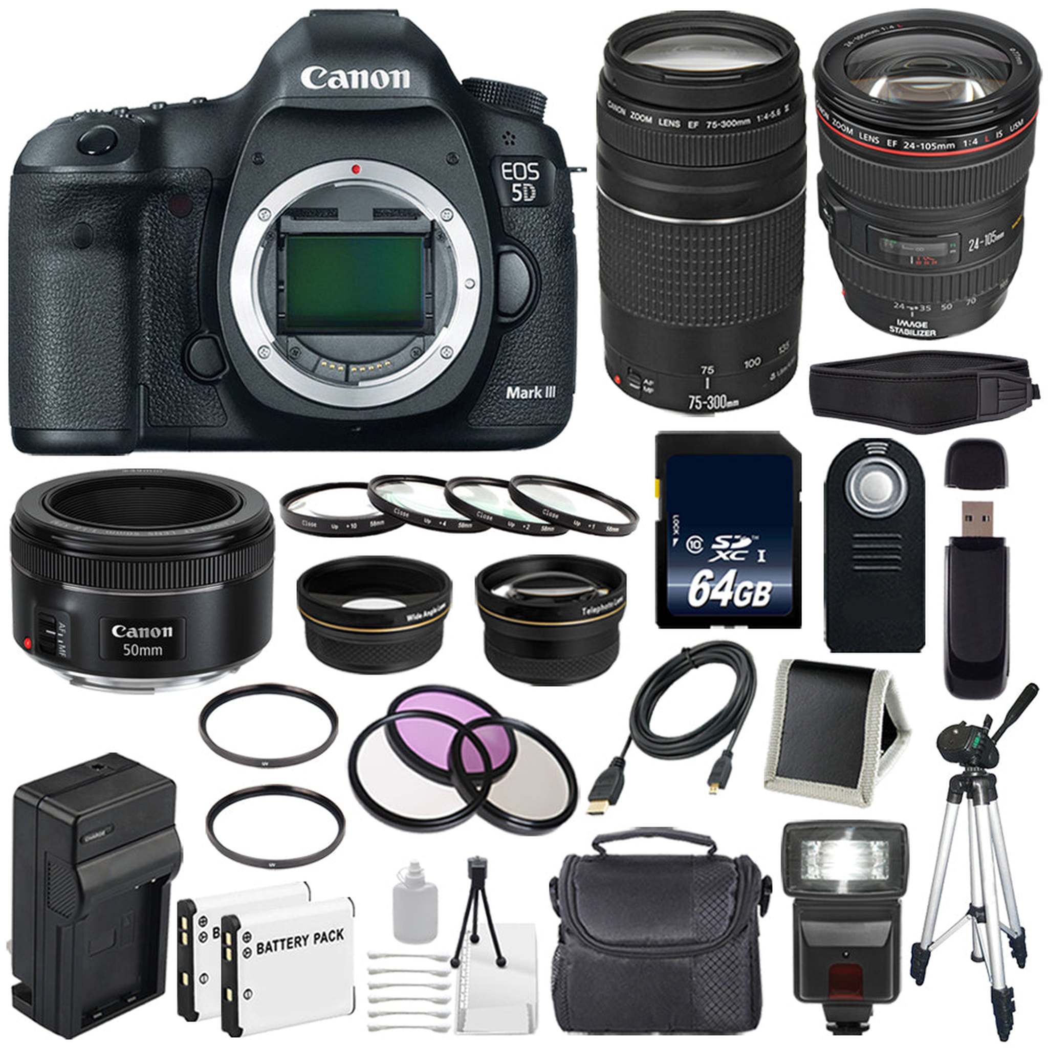 Canon EOD 5D III Digital Camera + 24-105mm Lens + 75-300 III + EF 50mm Canon