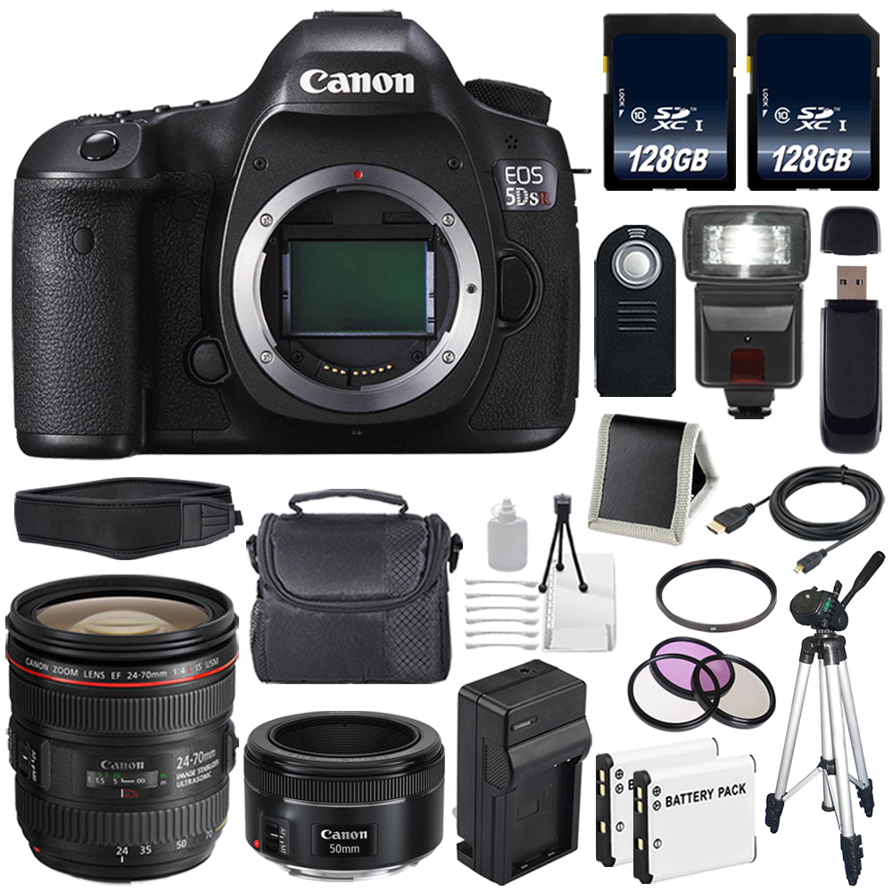 Canon EOS 5DS R DSLR Camera International Model 0582C002 + Canon EF 24-70mm f/4L is USM Lens + EF 50mm f/1.8 STM Lens Bundle Canon