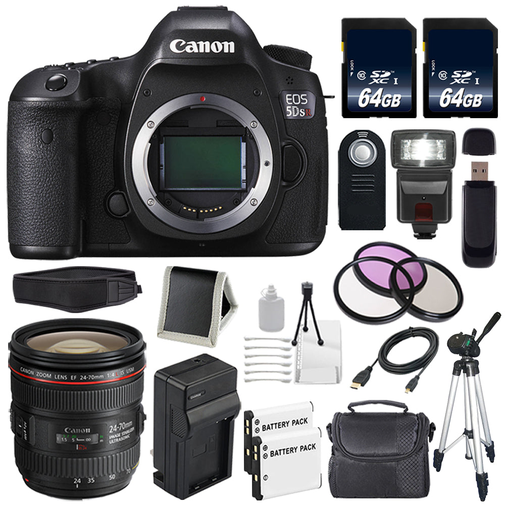 Canon EOS 5DS R DSLR Camera International Model 0582C002 + Canon EF 24-70mm f/4L is USM Lens + LP-E6 Battery + 64GB Card Base Bundle Canon