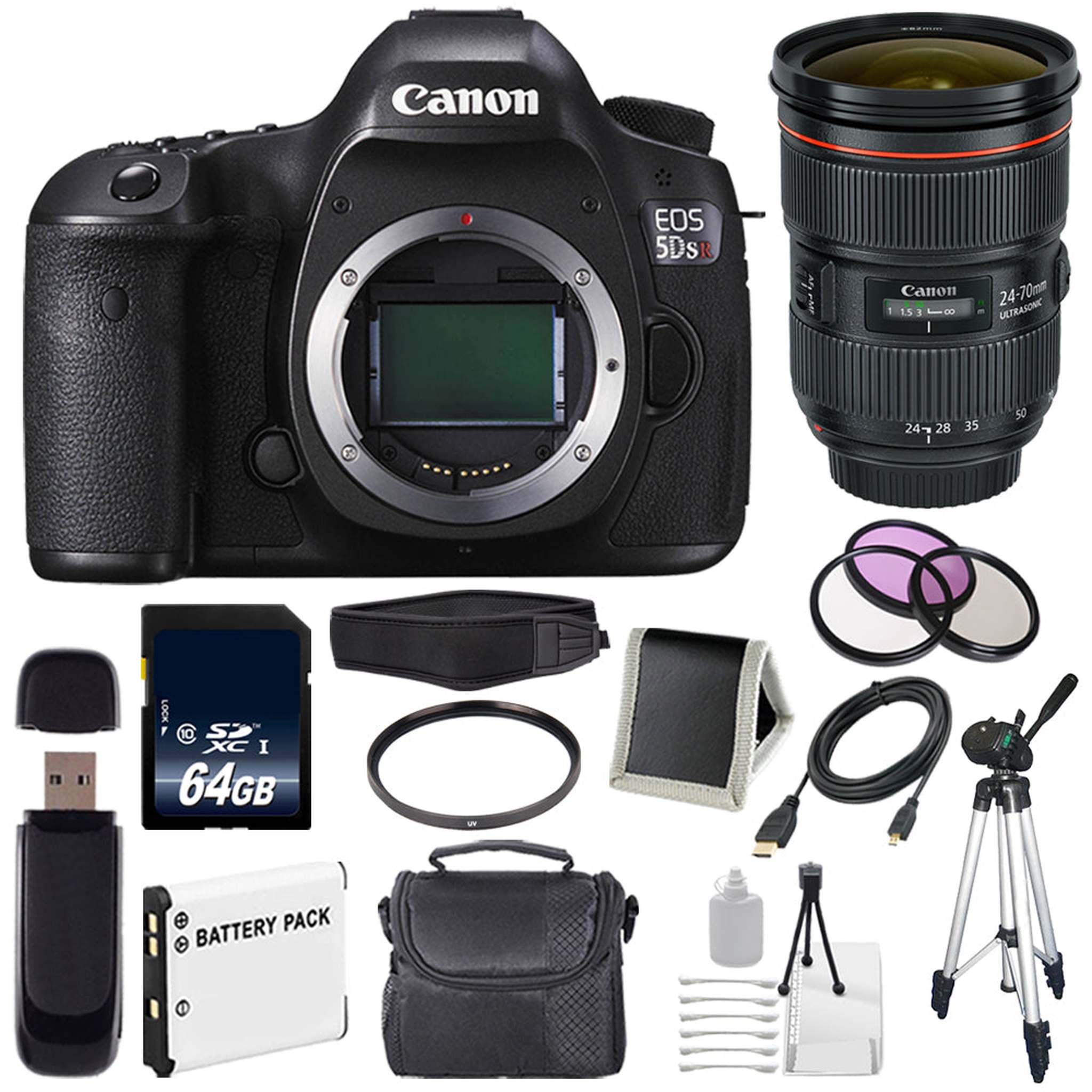 Canon EOS 5DS R DSLR Camera International Model 0582C002 + Canon EF 24-70mm f/2.8L II USM Lens + LP-E6 Battery + 64GB Canon