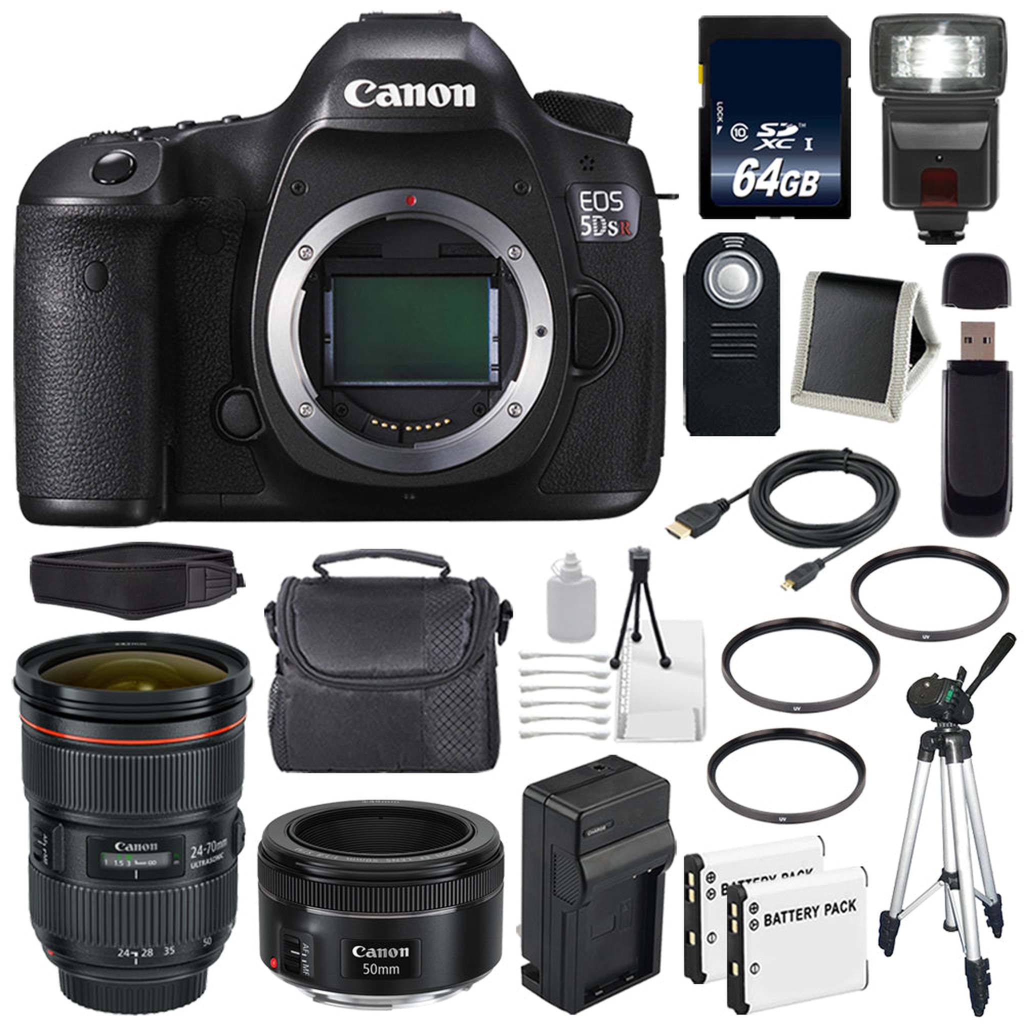 Canon EOS 5DS R DSLR Camera International Model 0582C002 + Canon EF 24-70mm f/2.8L II USM Lens + EF 50mm f/1.8 STM Lens Ultimate Bundle Canon