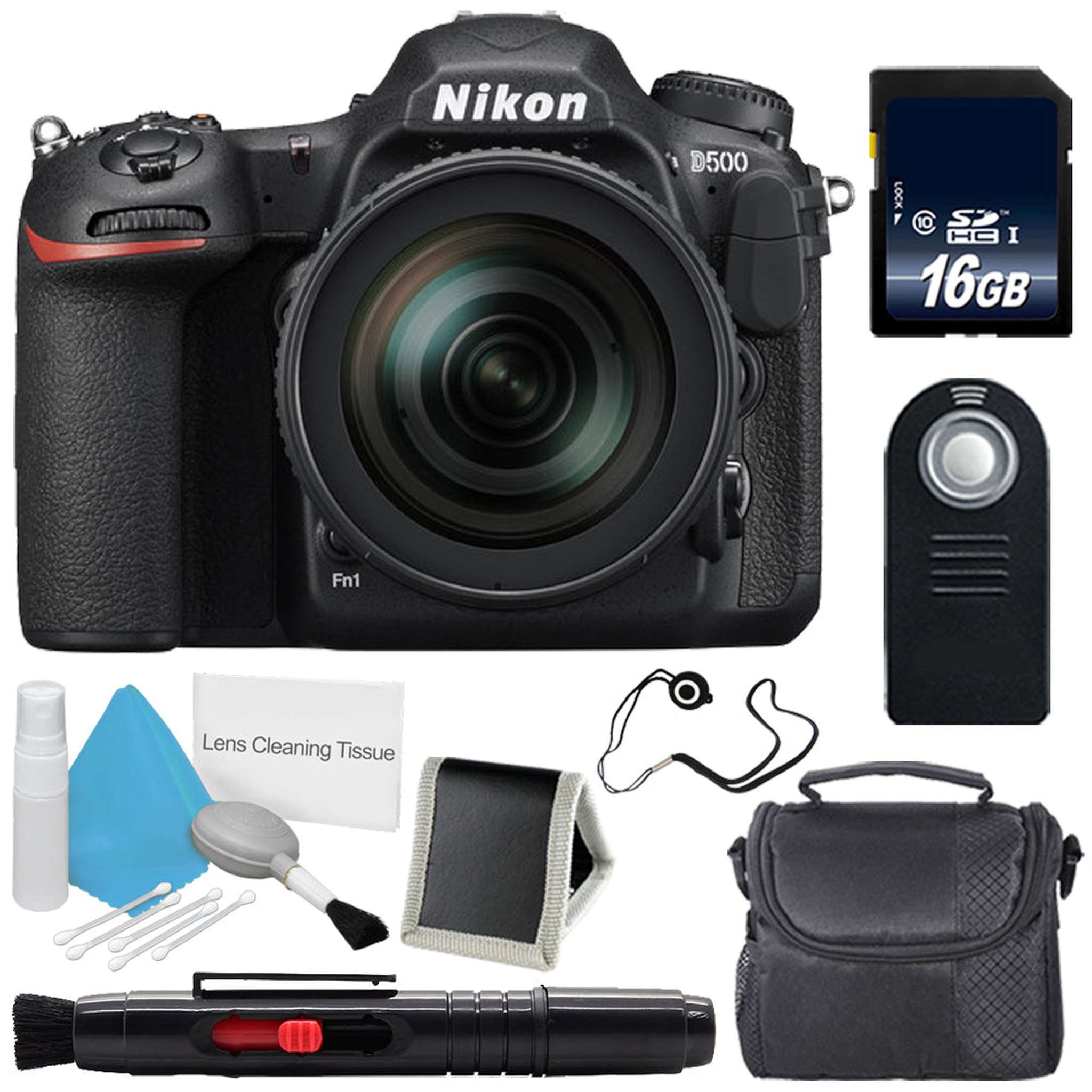 Nikon D500 DSLR Camera with 16-80mm Lens International Model + Carrying Case + Universal Wireless Remote Shutter Release Base Bundle Nikon