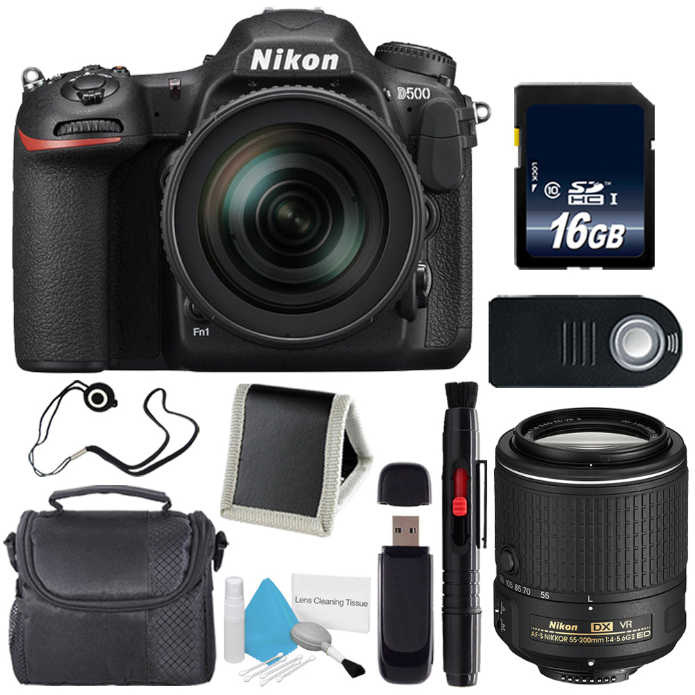 Nikon D500 DSLR Camera with 16-80mm Lens International Model + Nikon AF-S DX NIKKOR 55-200mm f/4-5.6G ED VR II Lens International Model Starter Bundle Nikon