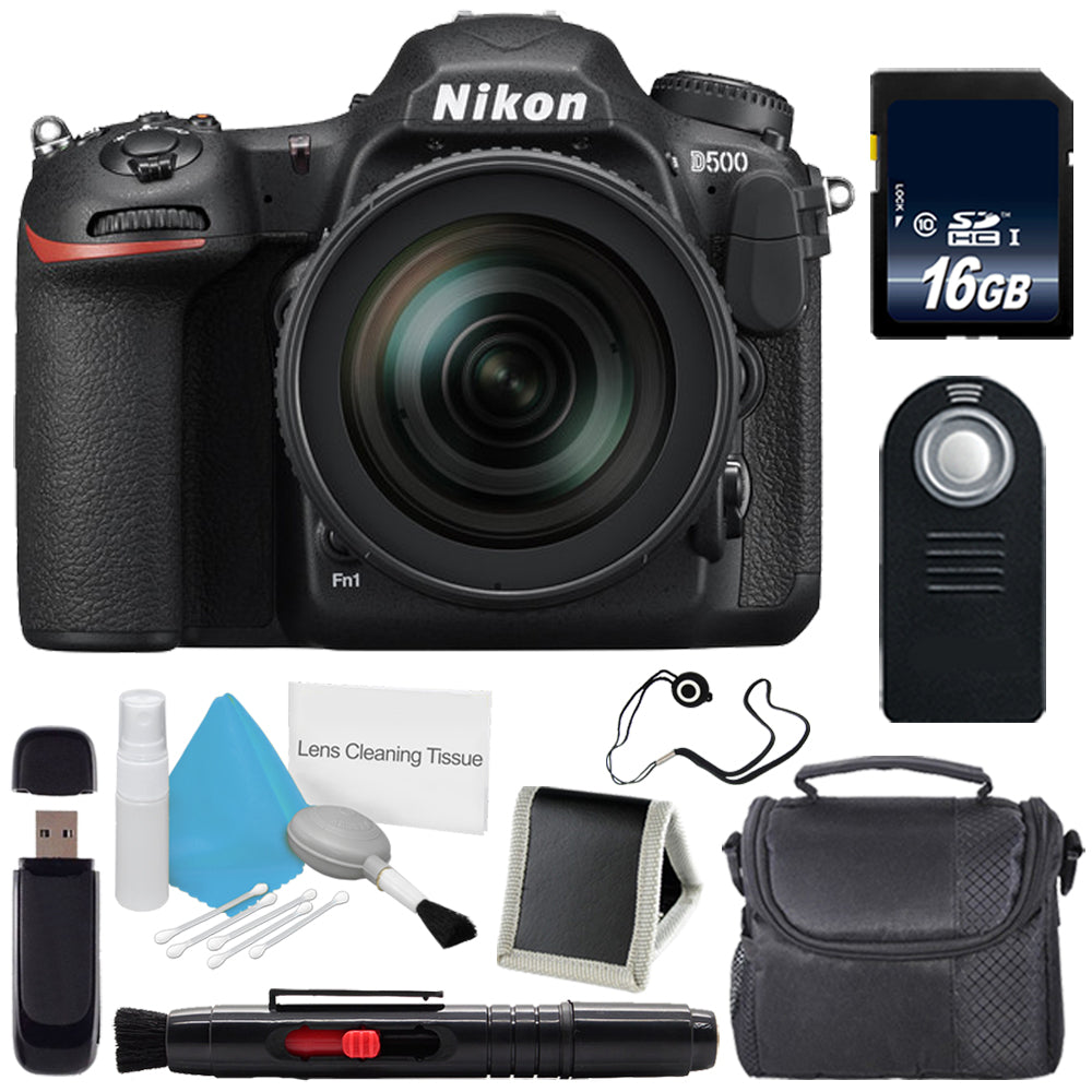 Nikon D500 DSLR Camera with 16-80mm Lens International Model + Carrying Case + Universal Wireless Remote Shutter Release Starter Bundle Nikon